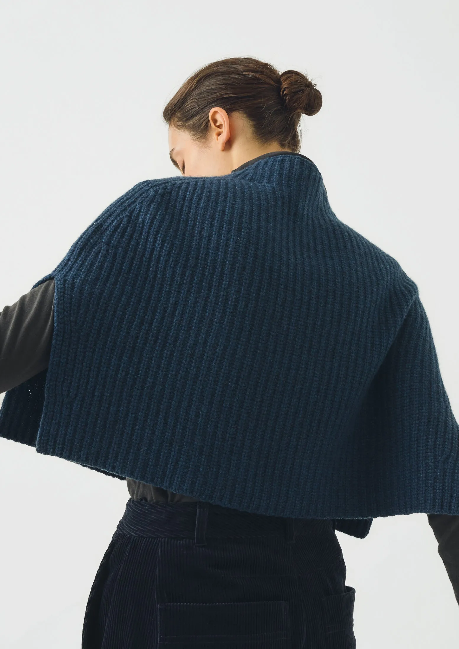 Ribbed Wool Cashmere Poncho | Navy Blue Melange sold by TOAST product image thumbnail 3