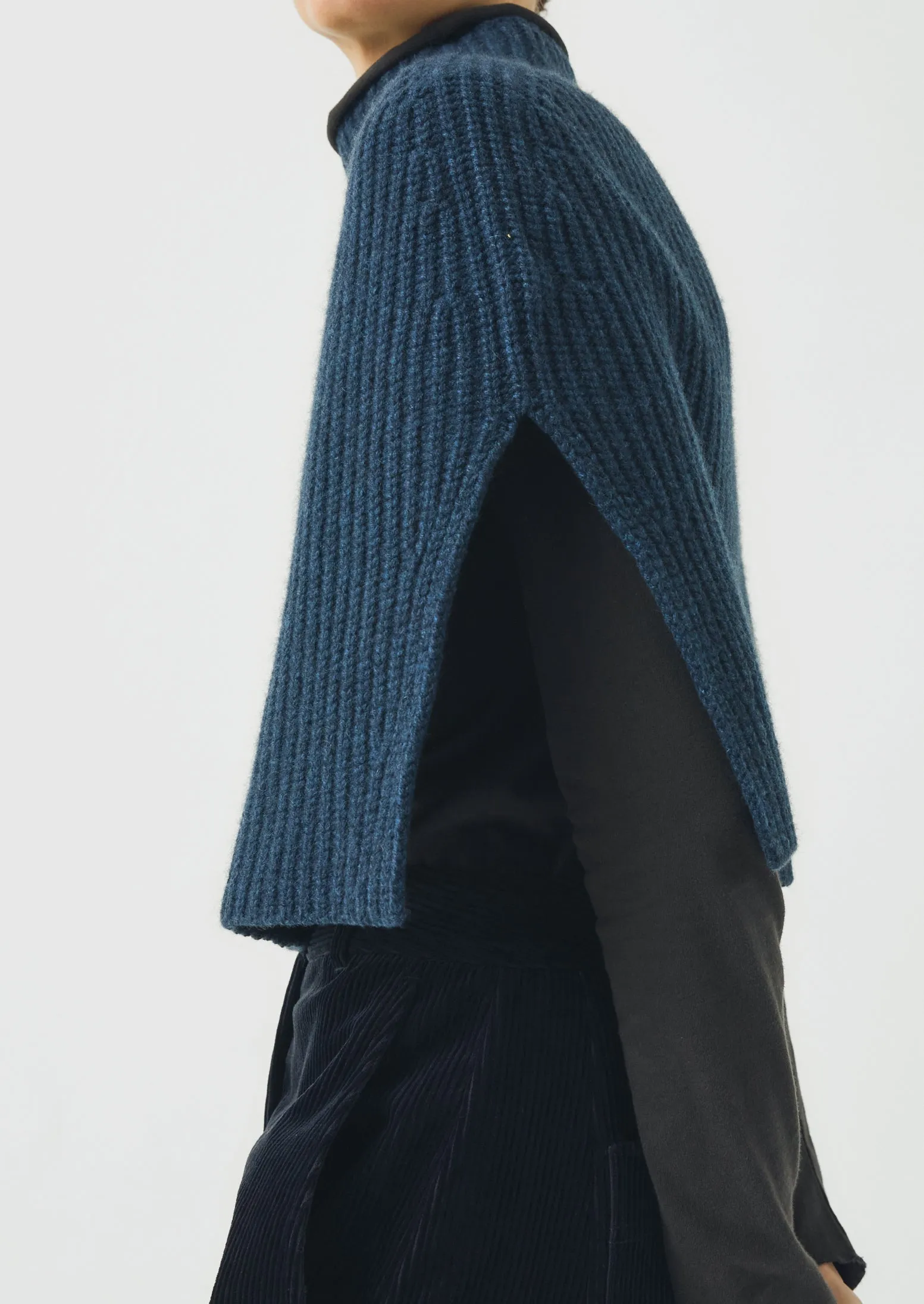 Ribbed Wool Cashmere Poncho | Navy Blue Melange sold by TOAST product image thumbnail 4