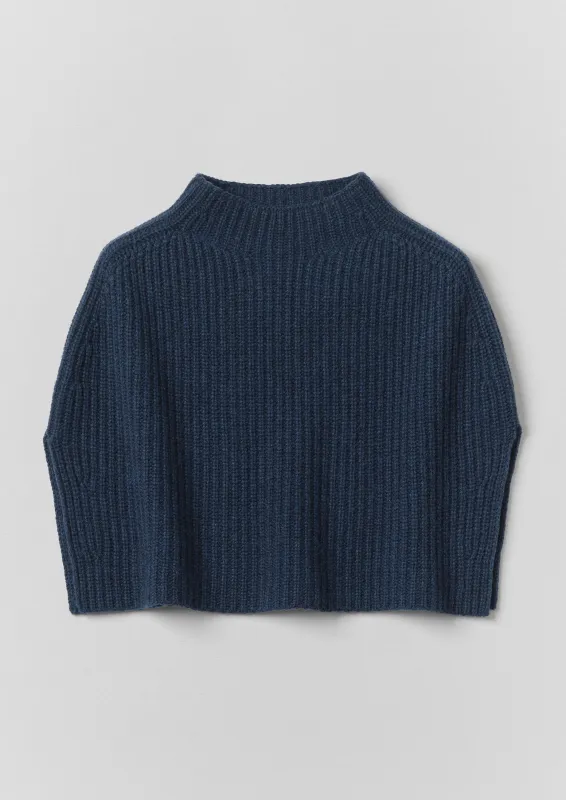 Ribbed Wool Cashmere Poncho | Navy Blue Melange made by TOAST