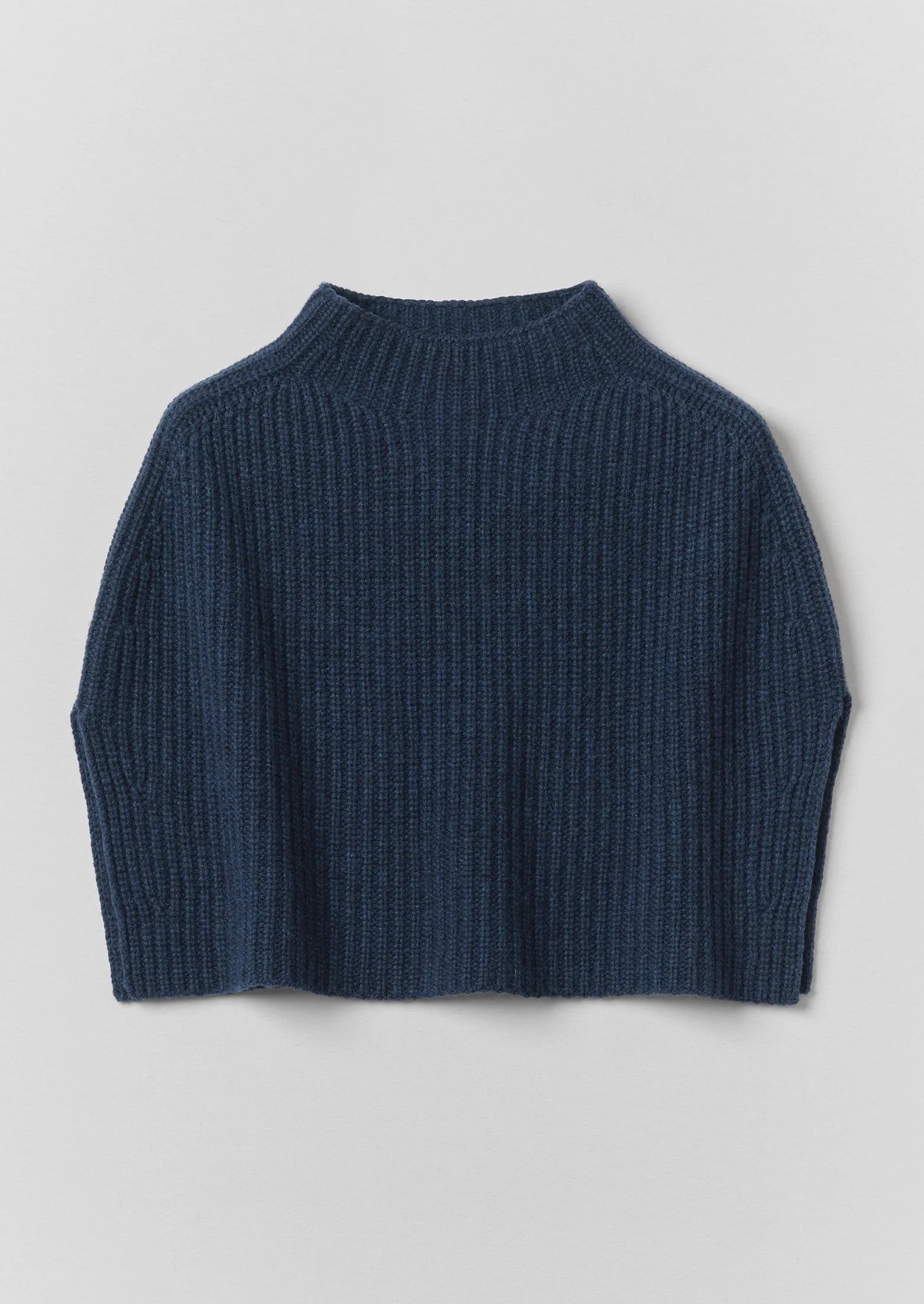 Ribbed Wool Cashmere Poncho | Navy Blue Melange sold by TOAST
