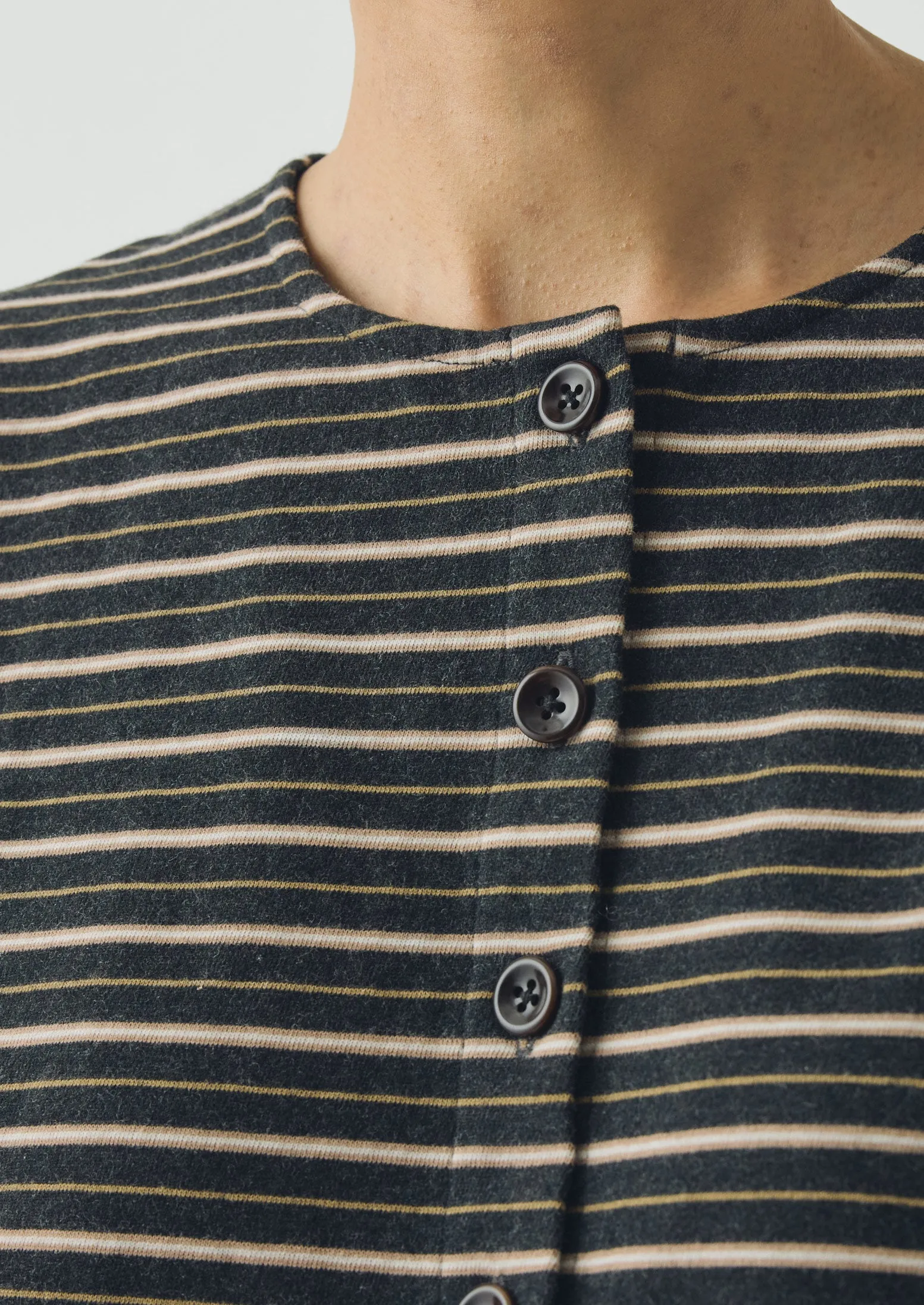 Stripe Button Through Cotton Jersey Tee | Charcoal Multi sold by TOAST product image thumbnail 3