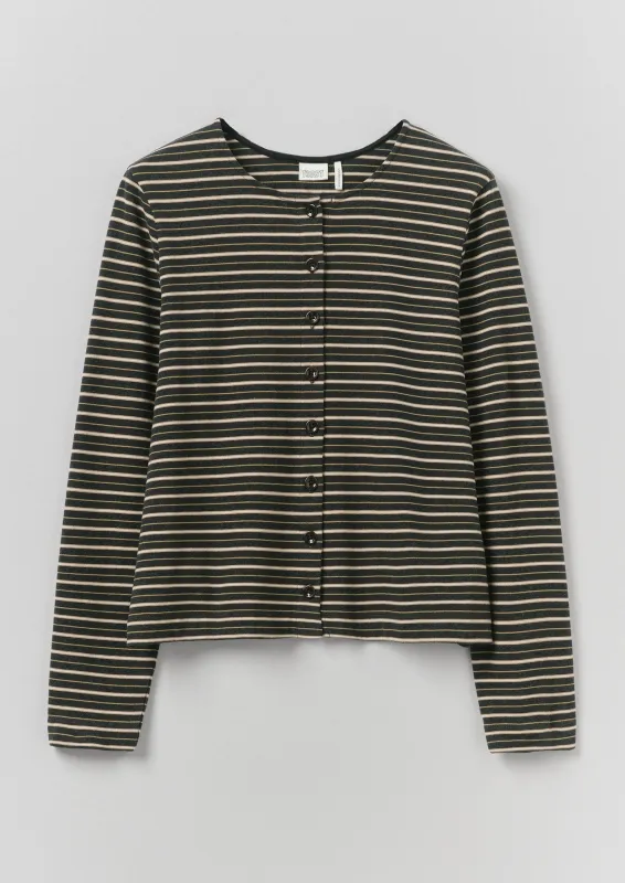 Stripe Button Through Cotton Jersey Tee | Charcoal Multi made by TOAST