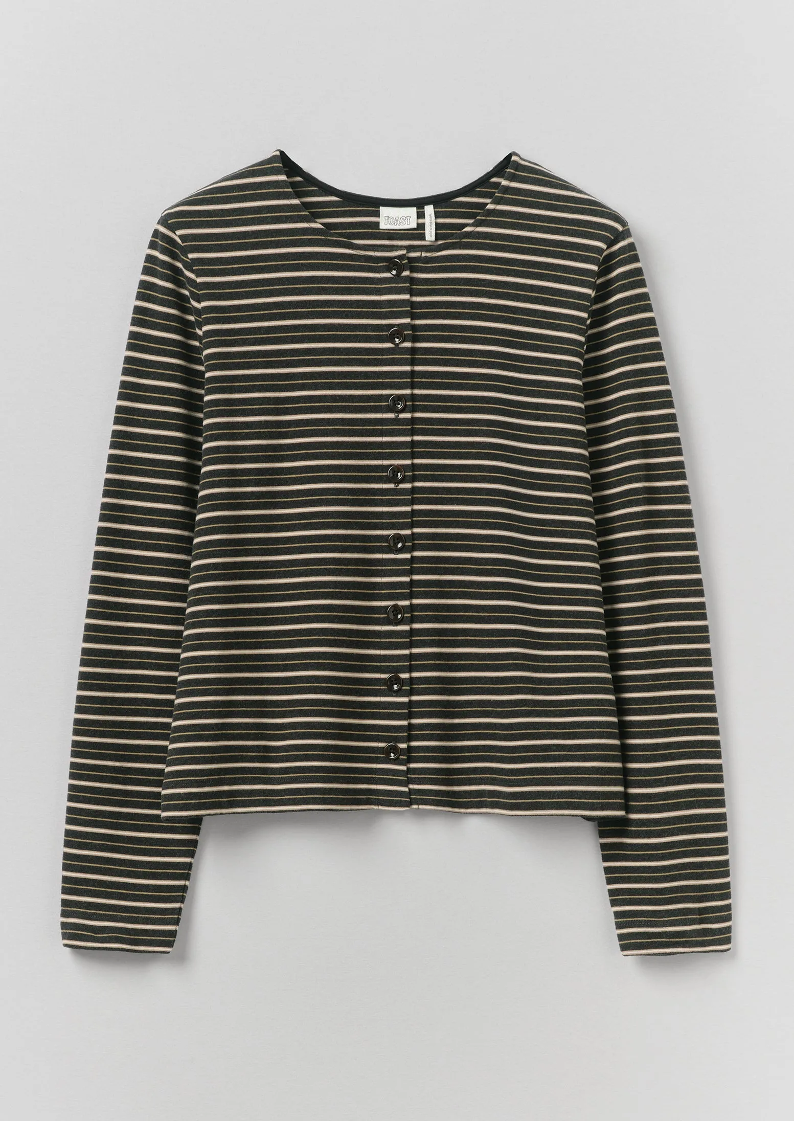 Stripe Button Through Cotton Jersey Tee | Charcoal Multi sold by TOAST