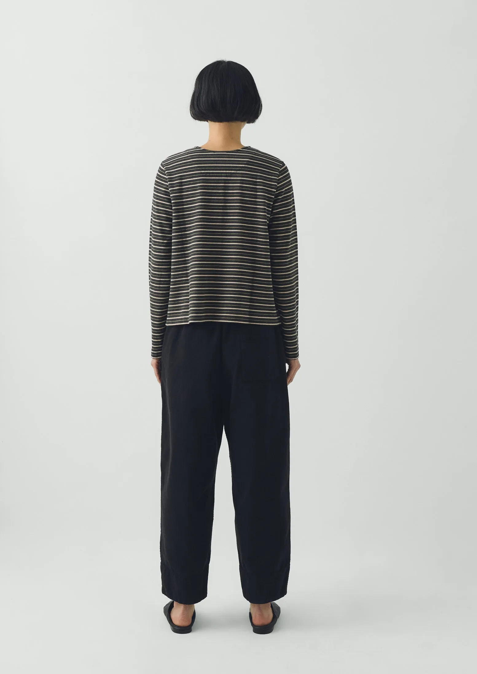 Stripe Button Through Cotton Jersey Tee | Charcoal Multi sold by TOAST product image thumbnail 5