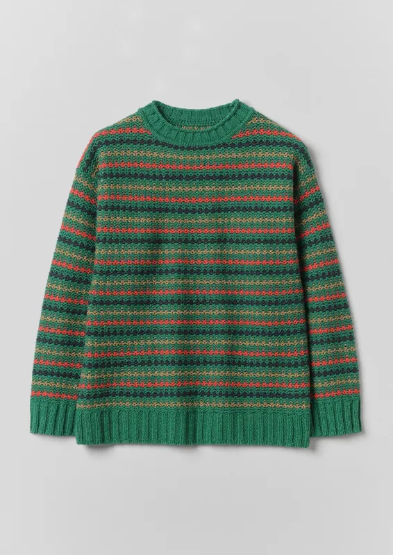 Tucking Stripe Wool Cotton Sweater | Green Multi made by TOAST