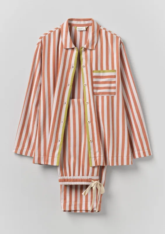 Parade Stripe Cotton Flannel Pyjamas | Cinnamon/Pale Lilac made by TOAST