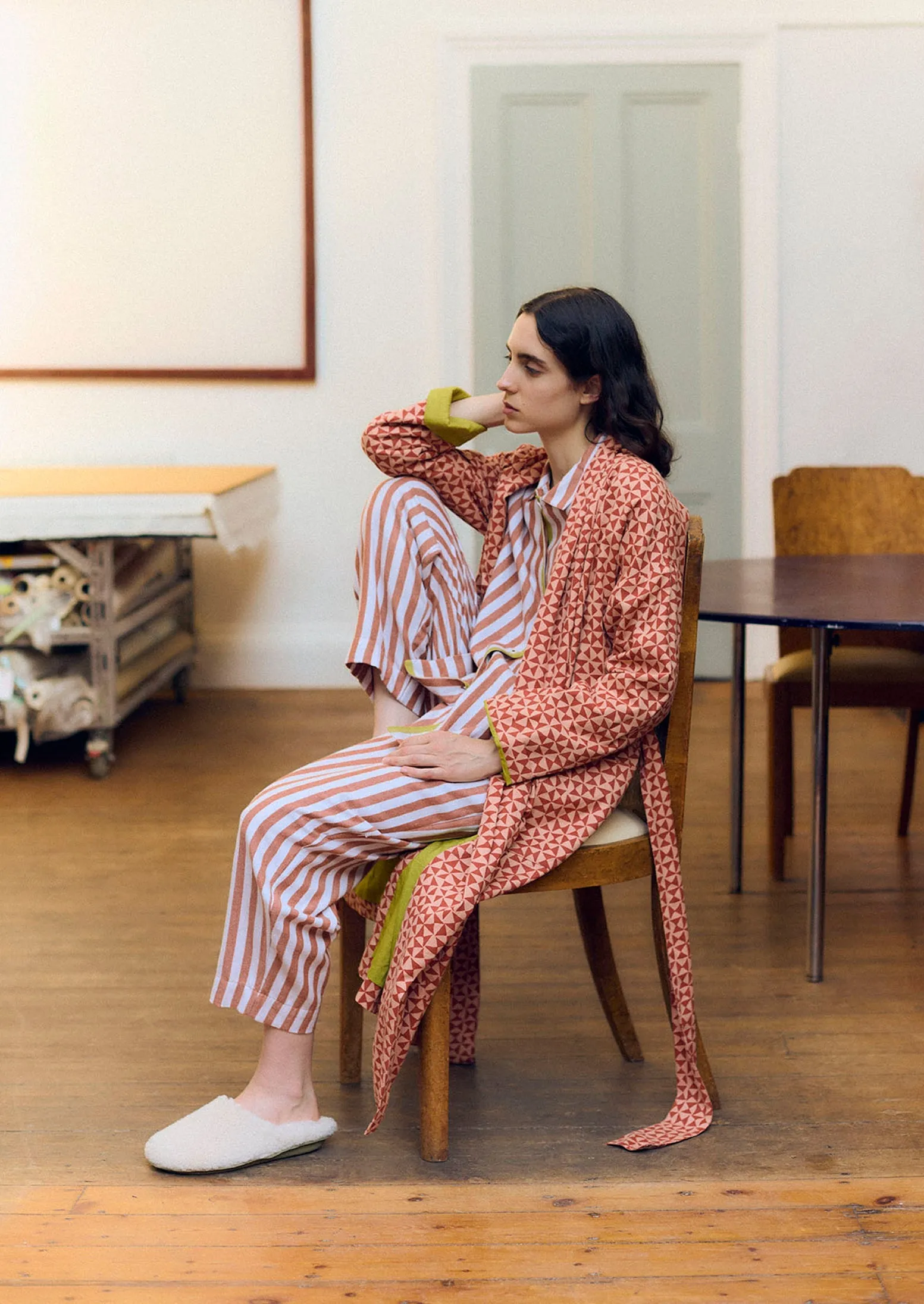 Parade Stripe Cotton Flannel Pyjamas | Cinnamon/Pale Lilac sold by TOAST product image thumbnail 2