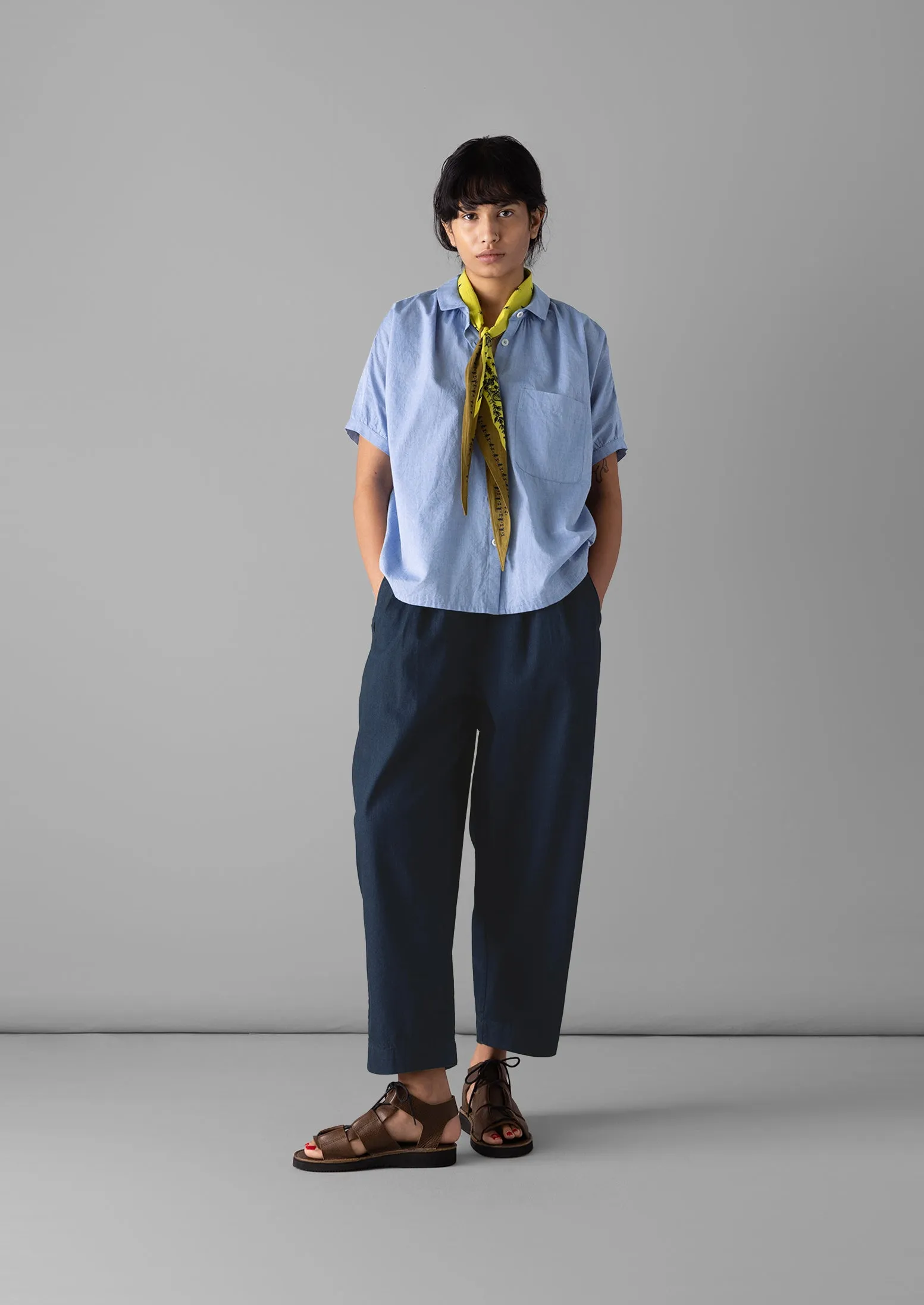 Indigo Cotton Twill Barrel Leg Trousers | Indigo sold by TOAST product image thumbnail 2