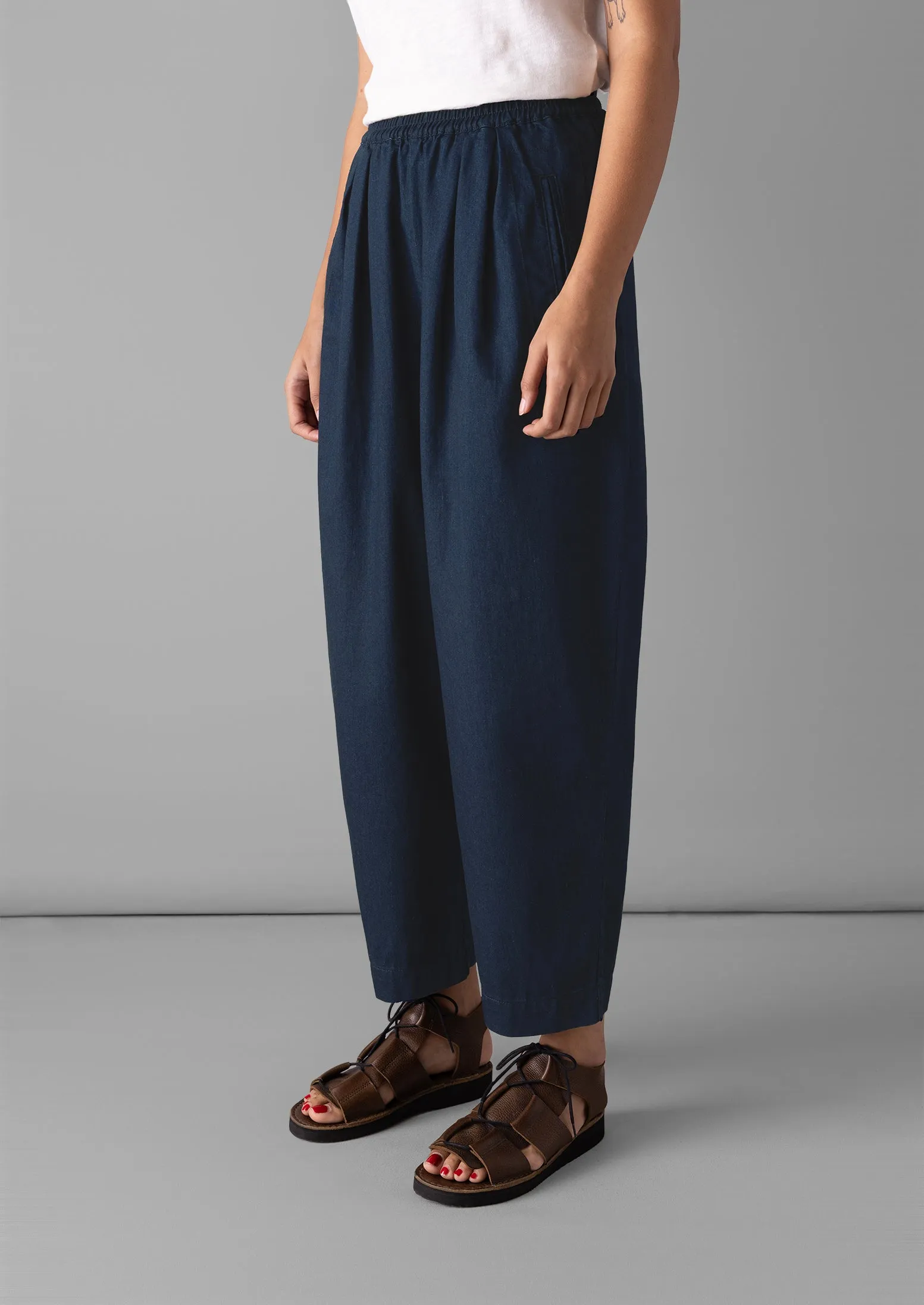 Indigo Cotton Twill Barrel Leg Trousers | Indigo sold by TOAST product image thumbnail 3