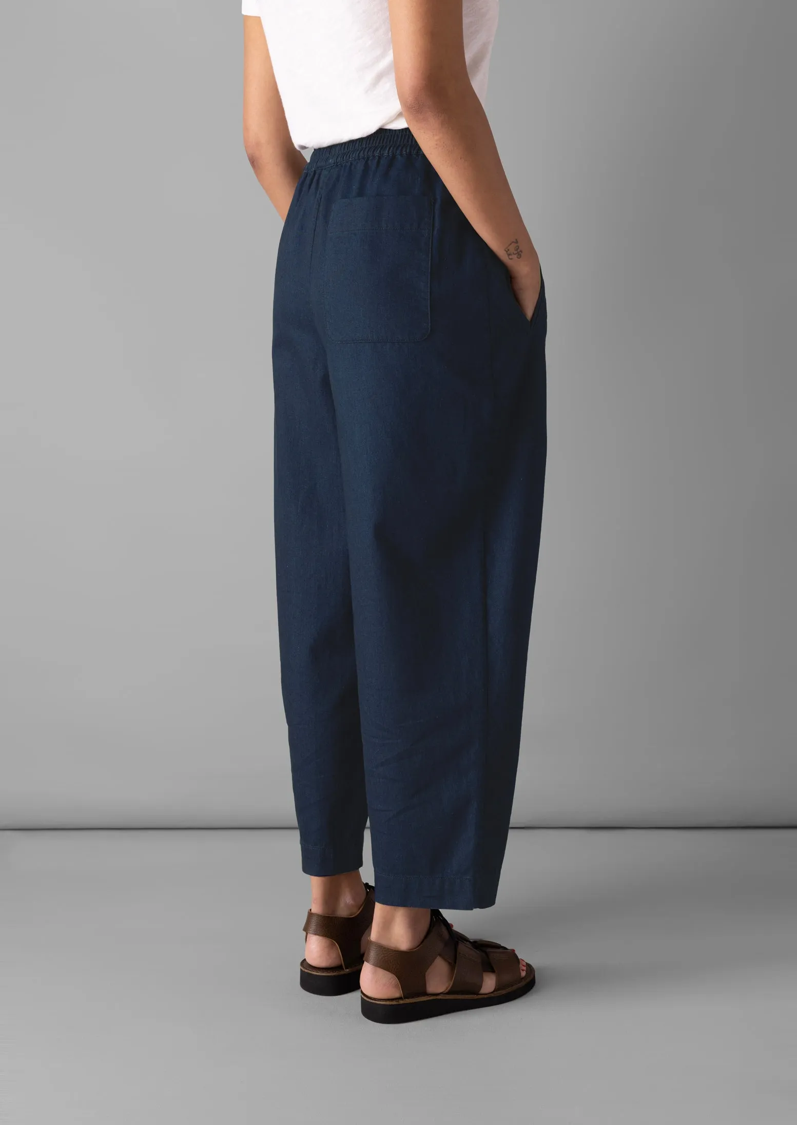 Indigo Cotton Twill Barrel Leg Trousers | Indigo sold by TOAST product image thumbnail 4