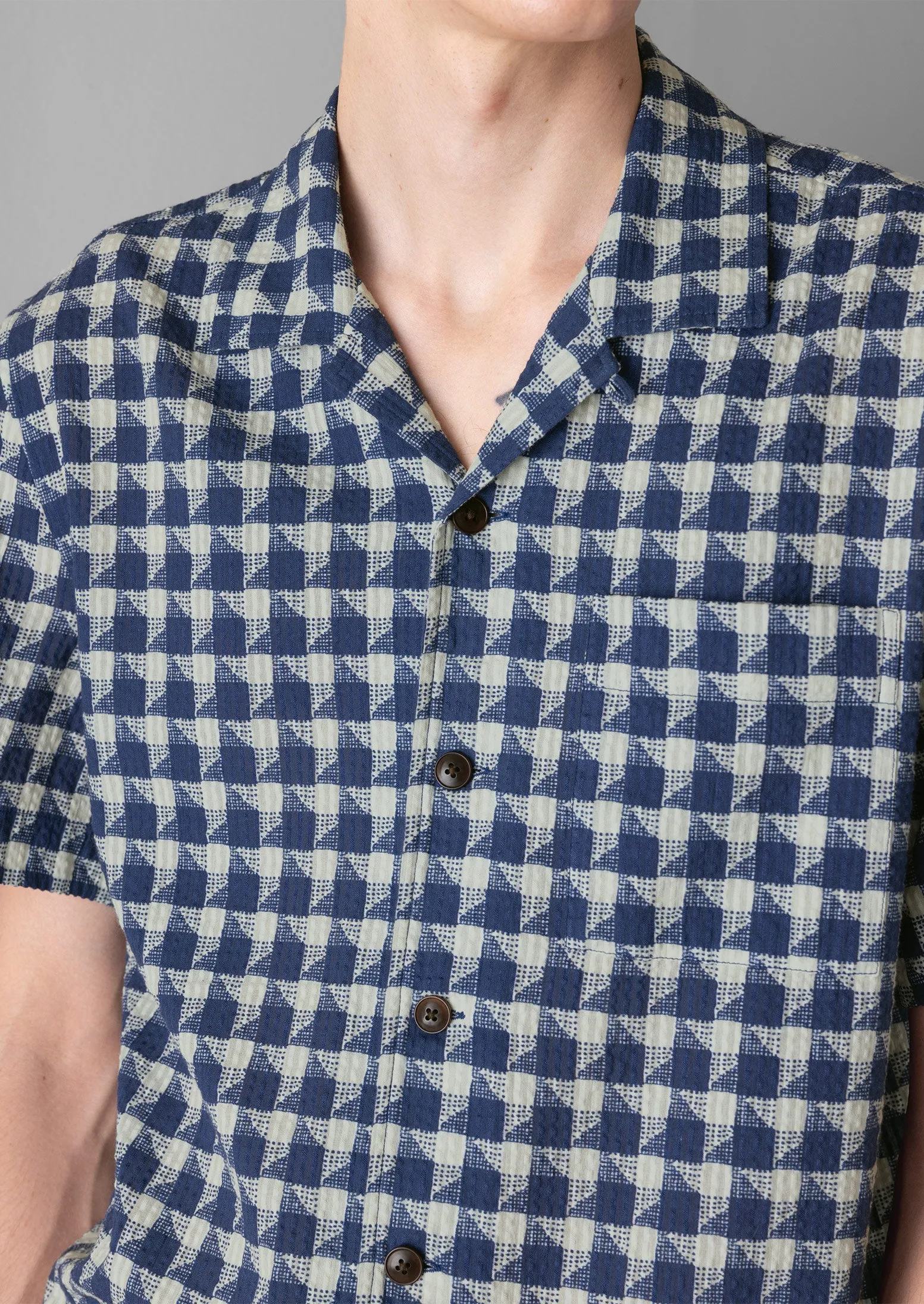Seersucker Check Short Sleeve Shirt | Navy sold by TOAST product image thumbnail 4