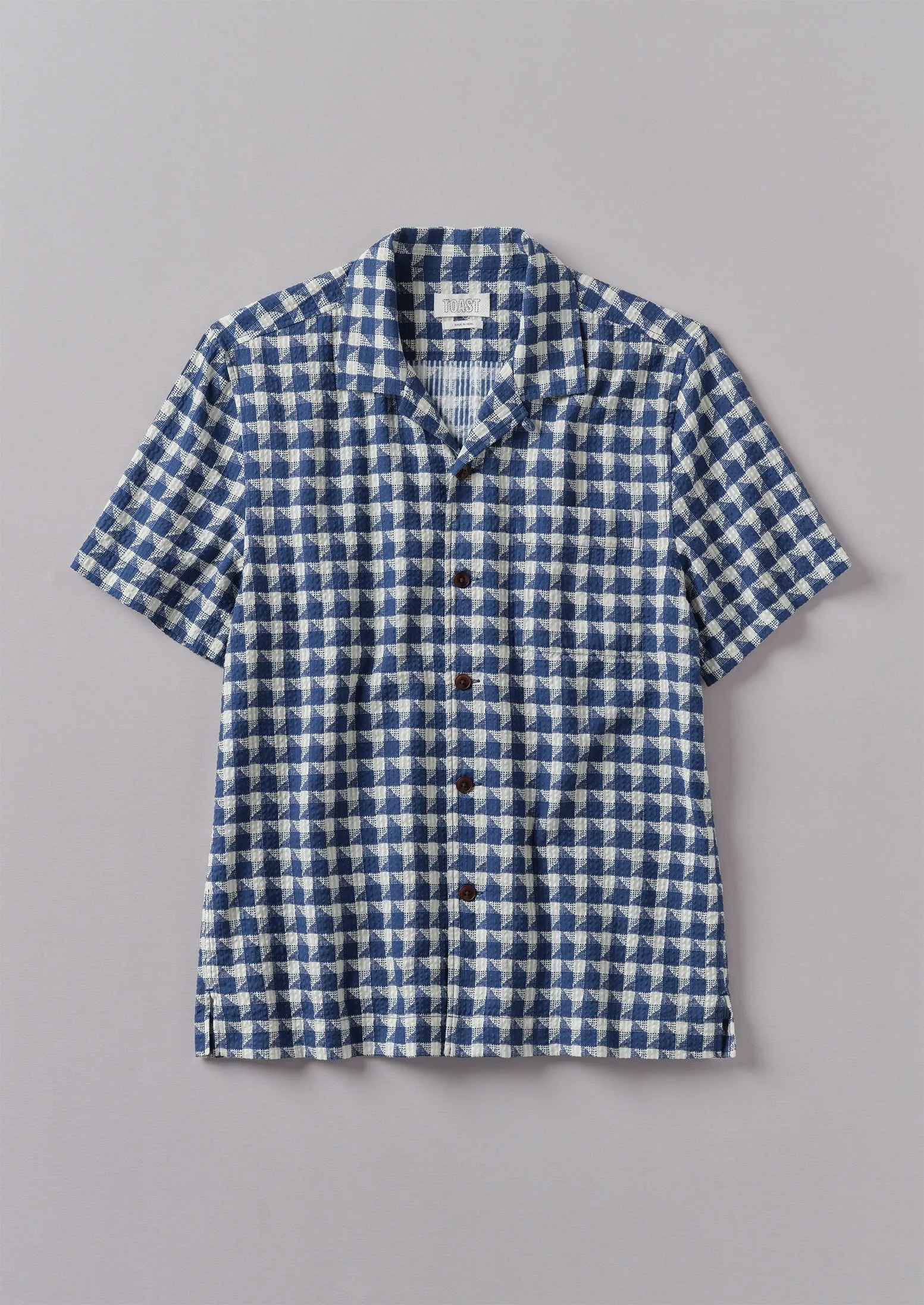 Seersucker Check Short Sleeve Shirt | Navy sold by TOAST