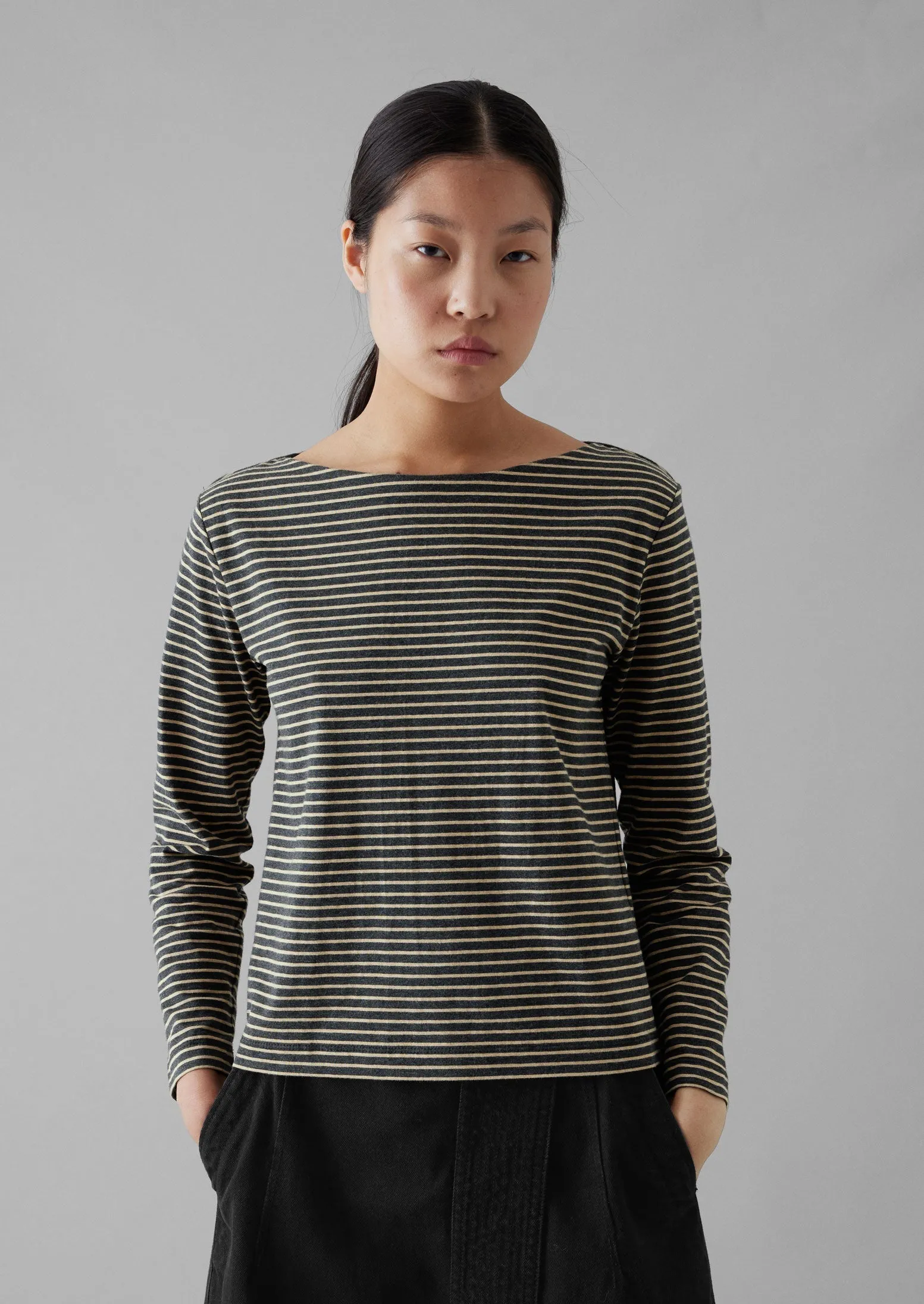 Stripe Soft Cotton Long Sleeve Tee | Grey/Sand sold by TOAST product image thumbnail 4
