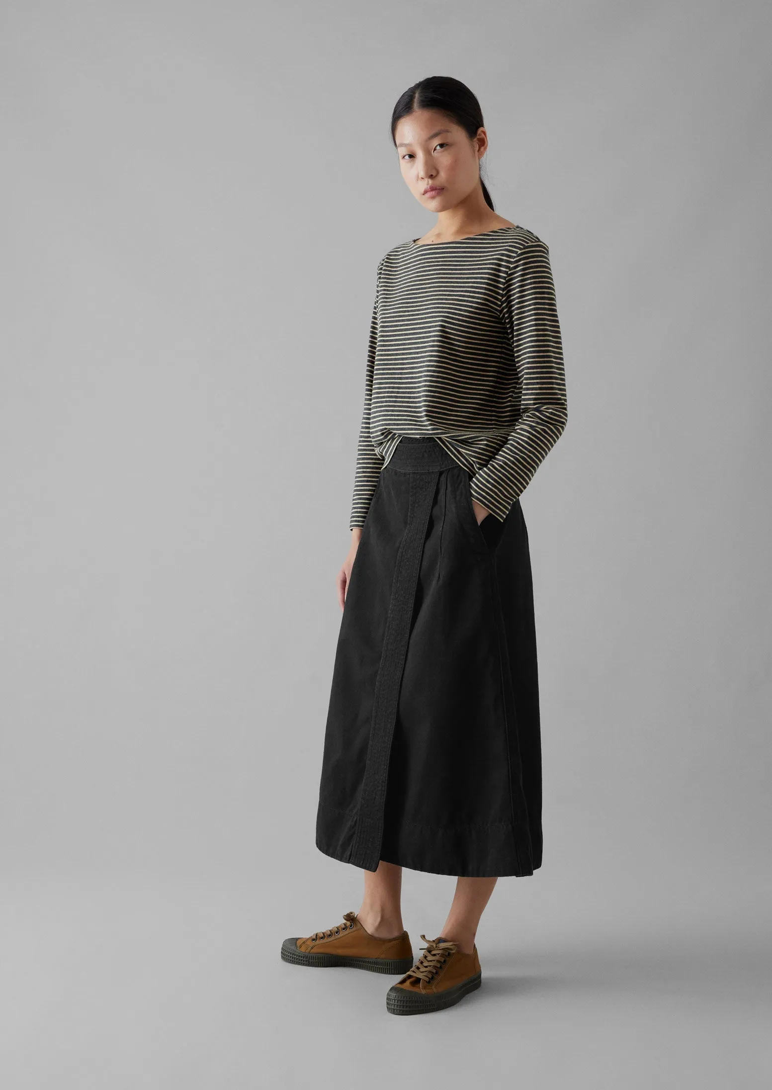 Stripe Soft Cotton Long Sleeve Tee | Grey/Sand sold by TOAST product image thumbnail 2