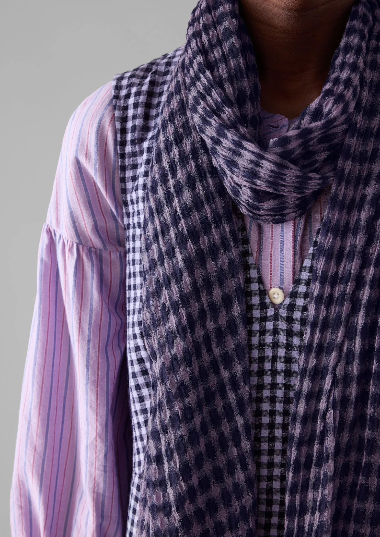 Gingham Hand Woven Scarf | Navy/Lilac sold by TOAST product image thumbnail 4