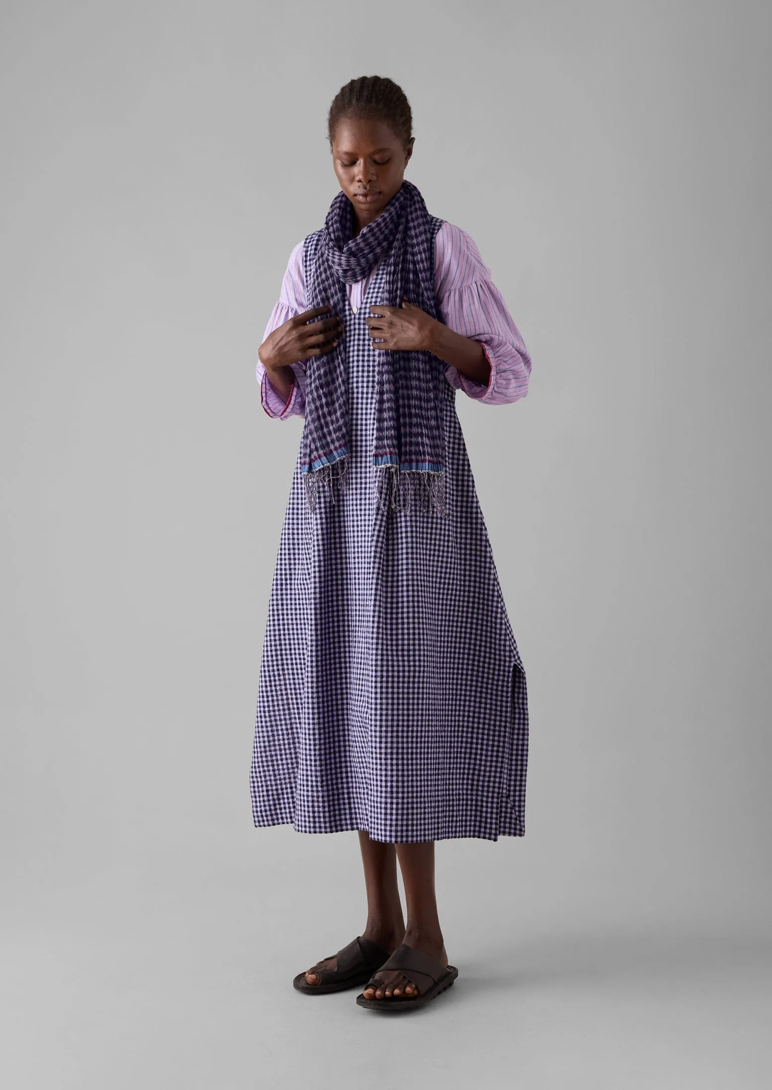 Gingham Hand Woven Scarf | Navy/Lilac sold by TOAST product image thumbnail 2