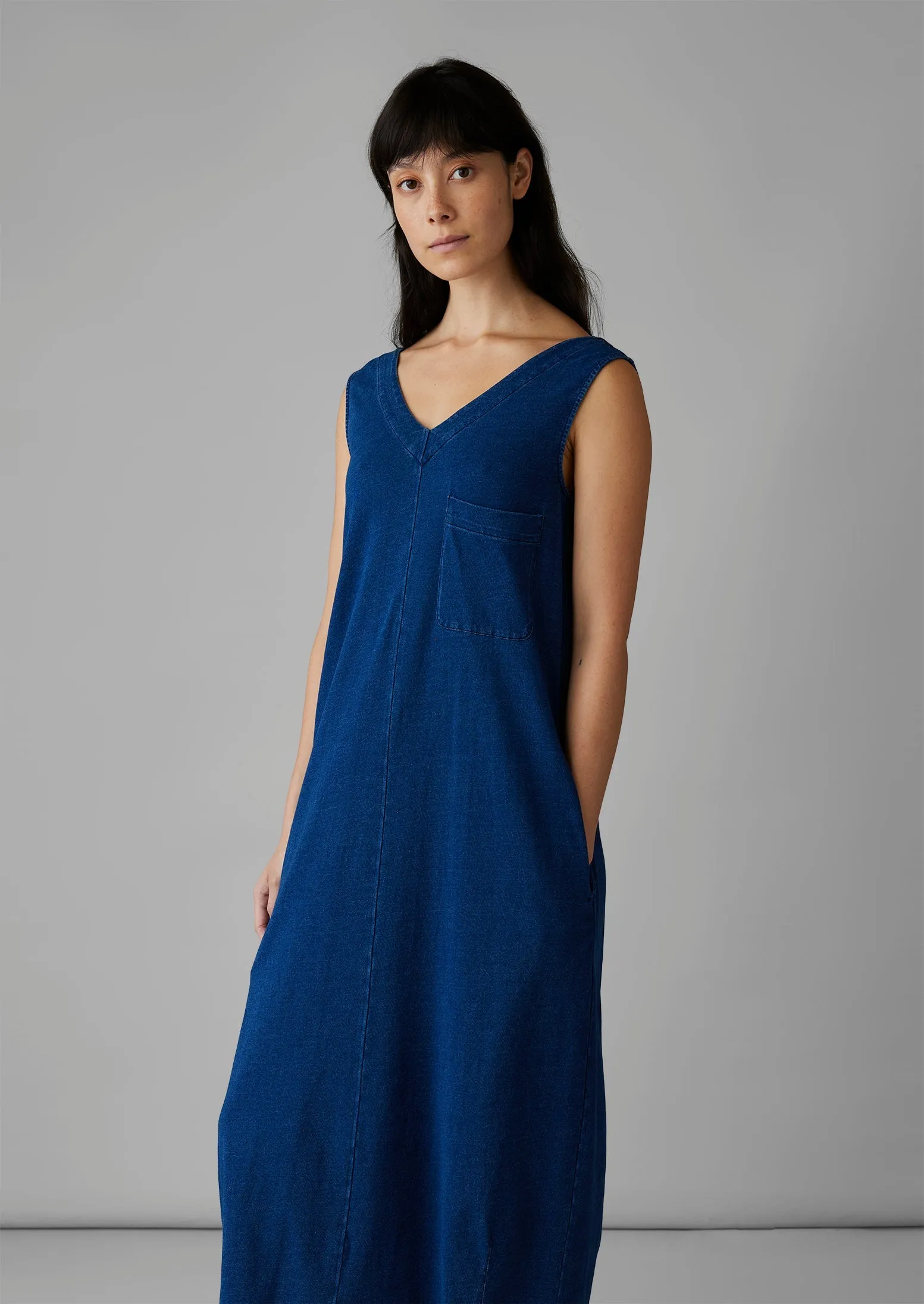 V-Neck Cotton Jersey Dress | Washed Indigo sold by TOAST product image thumbnail 4