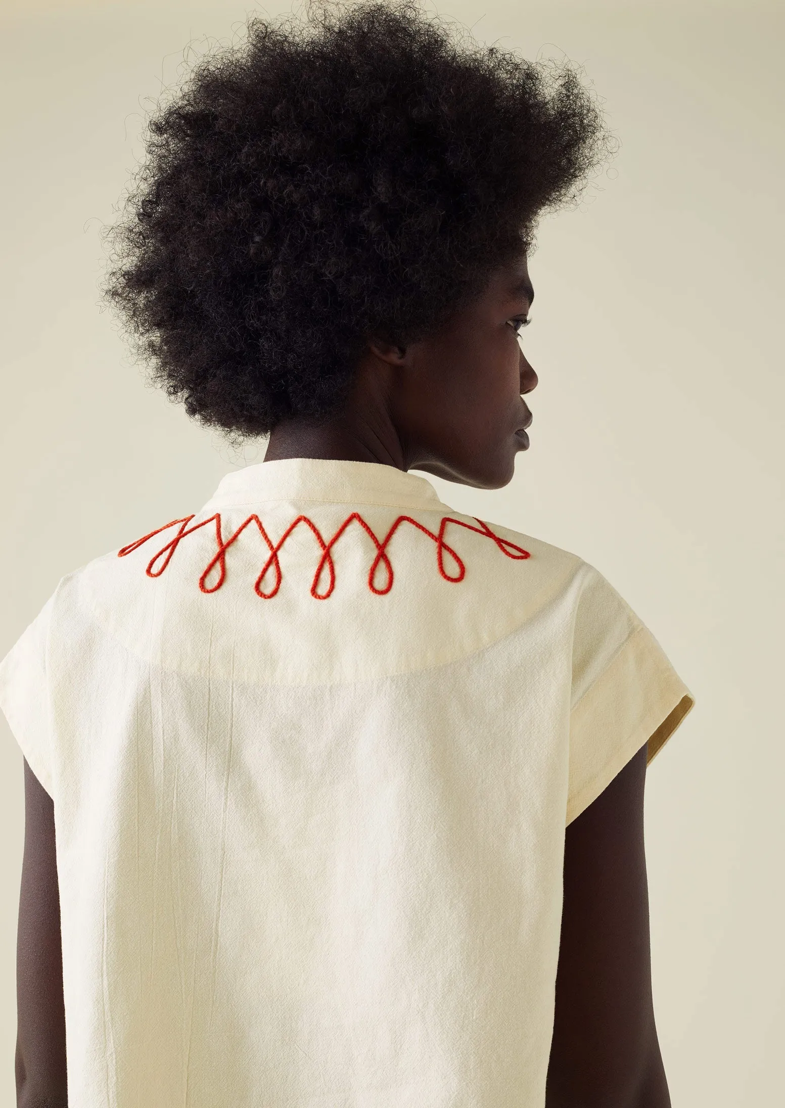 Embroidered Textured Cotton Shirt | Ecru/Red sold by TOAST product image thumbnail 5