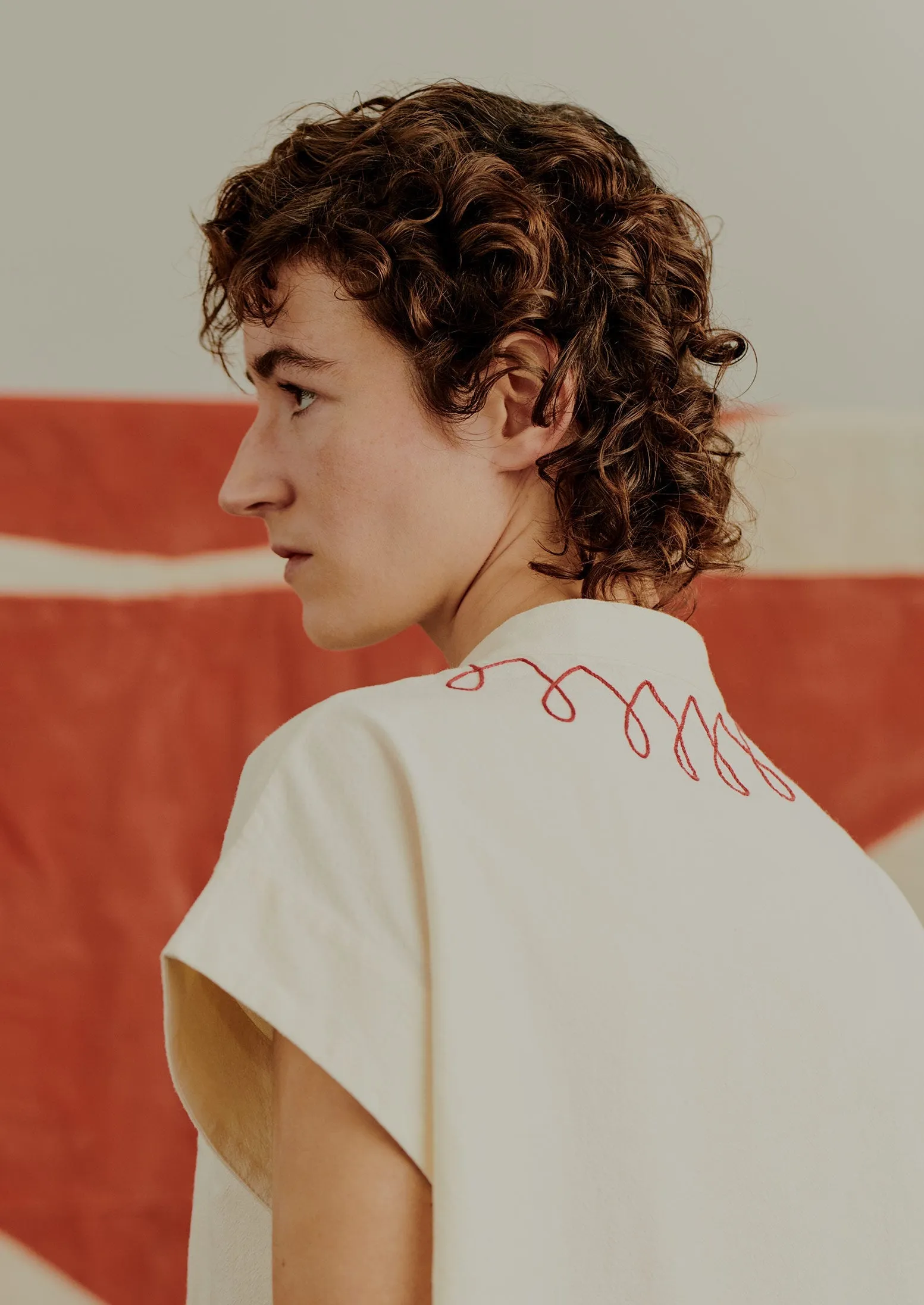 Embroidered Textured Cotton Shirt | Ecru/Red sold by TOAST product image thumbnail 2