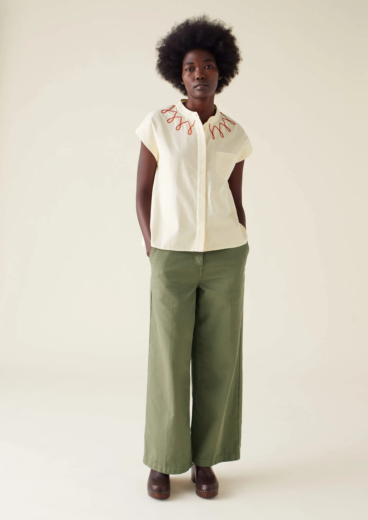 Embroidered Textured Cotton Shirt | Ecru/Red sold by TOAST product image thumbnail 4