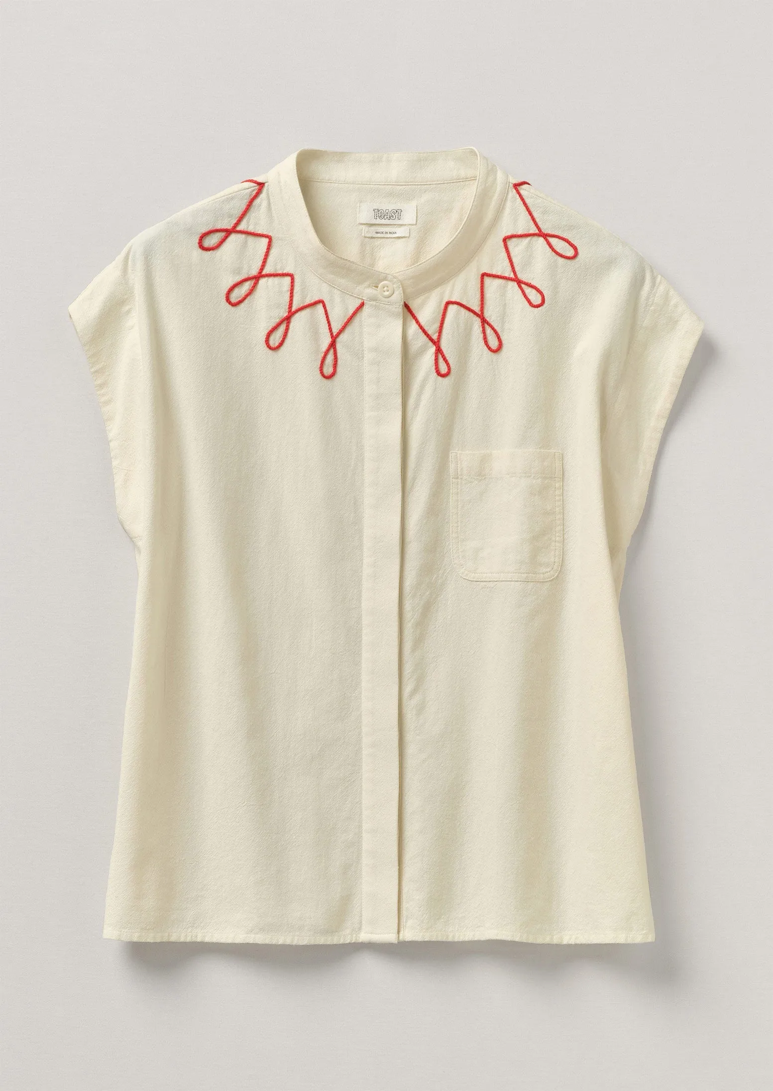 Embroidered Textured Cotton Shirt | Ecru/Red sold by TOAST
