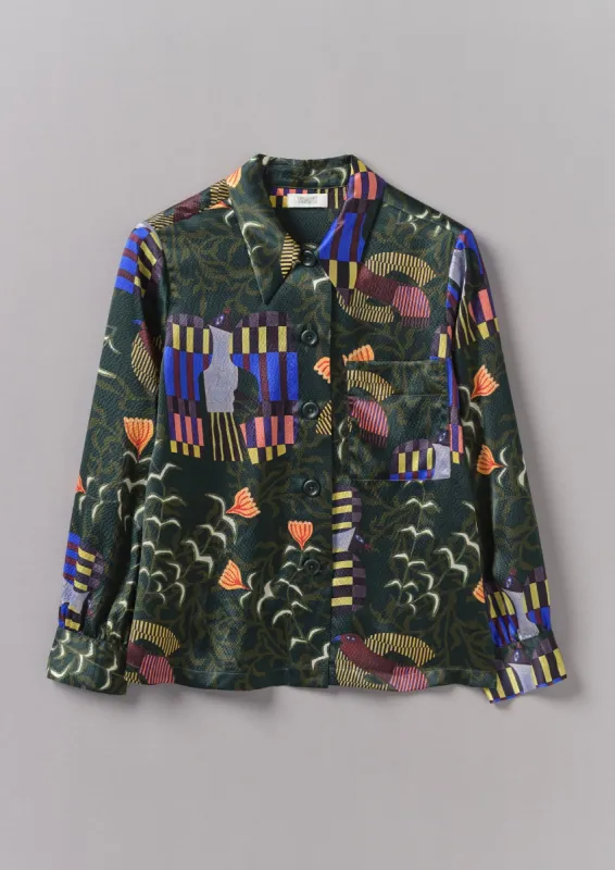 Isobel Harvey Birds Print Baya Shirt | Oil Green sold by TOAST