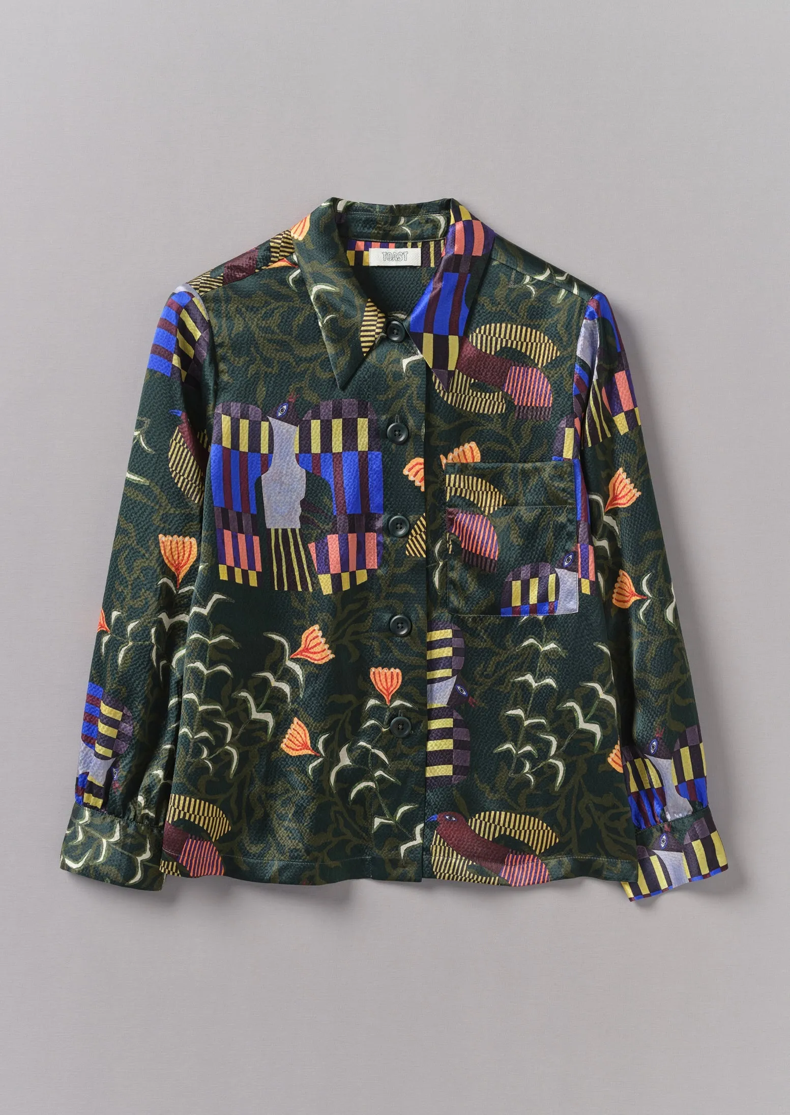 Isobel Harvey Birds Print Baya Shirt | Oil Green sold by TOAST