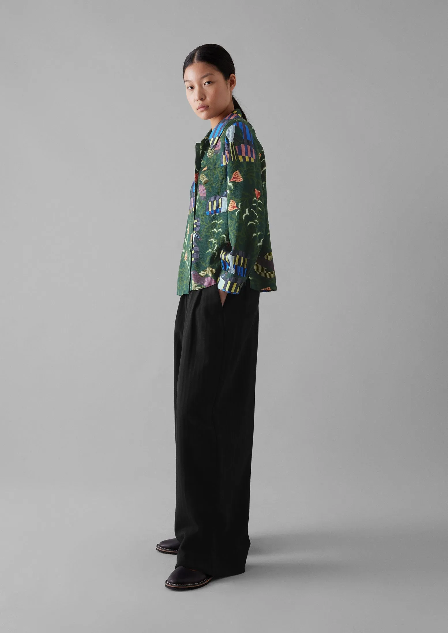 Isobel Harvey Birds Print Baya Shirt | Oil Green sold by TOAST product image thumbnail 2