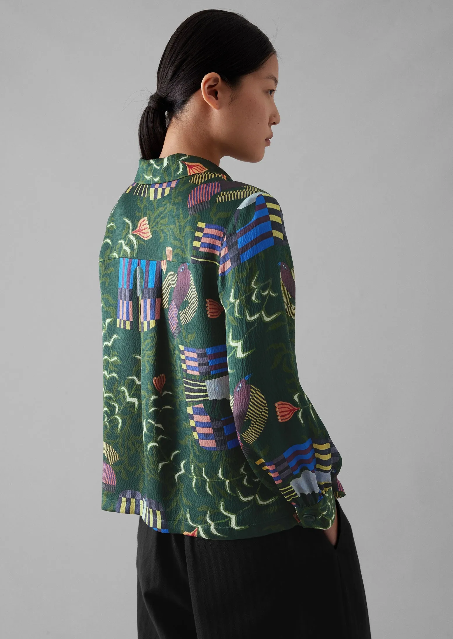 Isobel Harvey Birds Print Baya Shirt | Oil Green sold by TOAST product image thumbnail 3