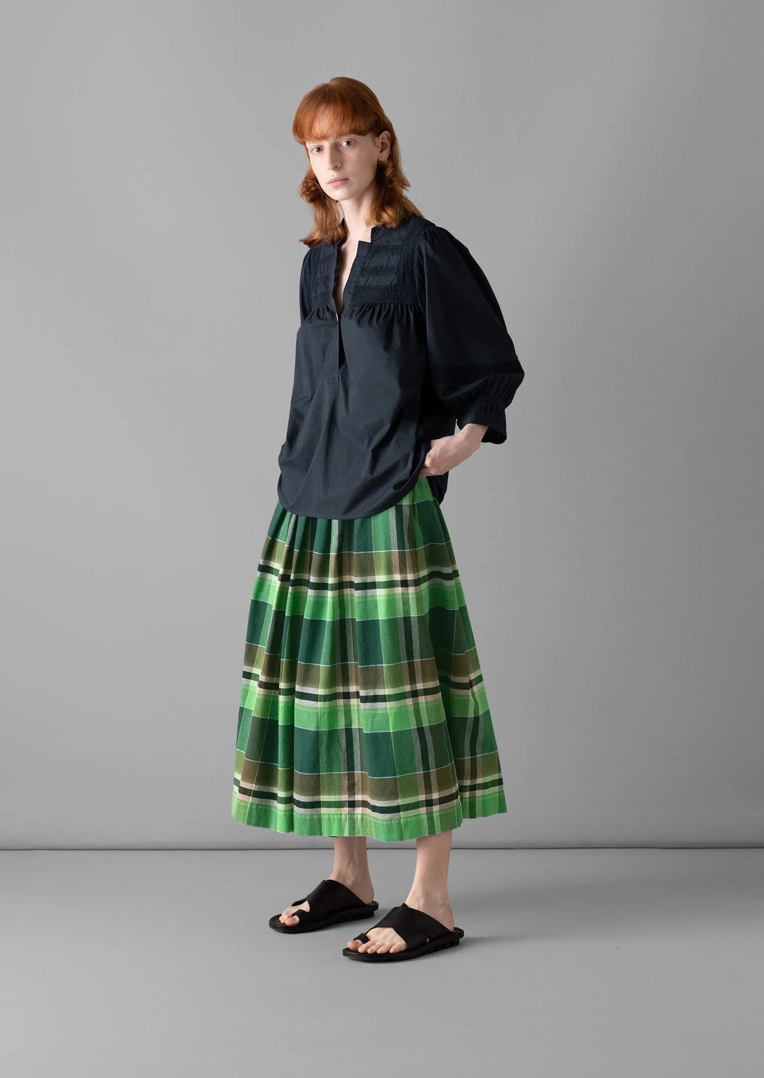 Gathered Sleeve Embroidered Cotton Shirt | Slate Navy sold by TOAST product image thumbnail 3