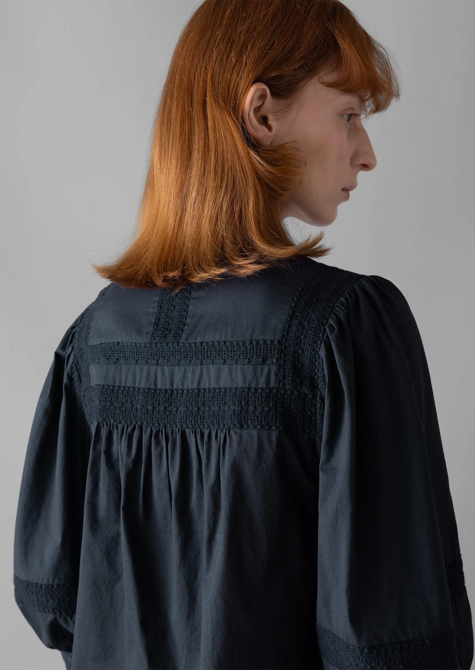 Gathered Sleeve Embroidered Cotton Shirt | Slate Navy sold by TOAST product image thumbnail 4