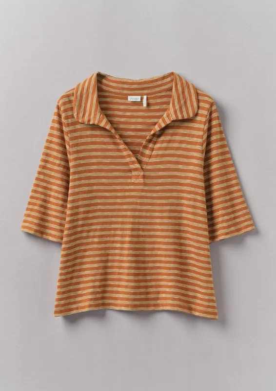 Round Collar Stripe Cotton Tee | Wild Carrot/Pine Pollen sold by TOAST