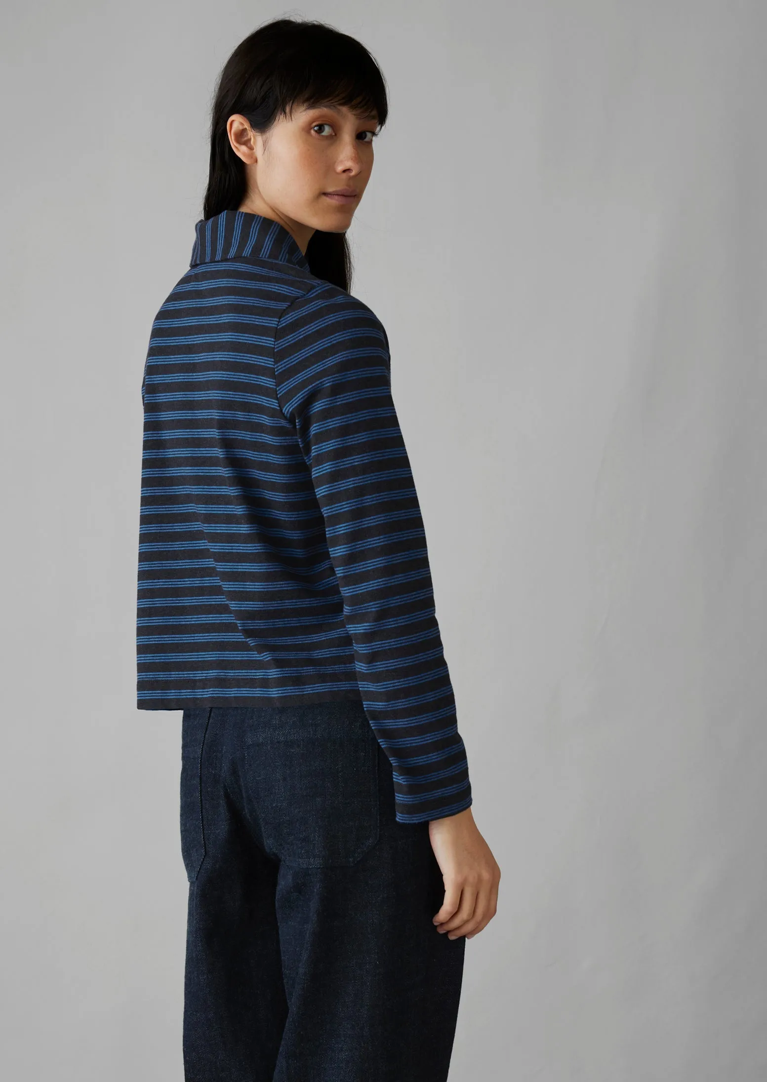 Stripe Organic Cotton Jersey Shirt | Midnight/Lapis sold by TOAST product image thumbnail 5