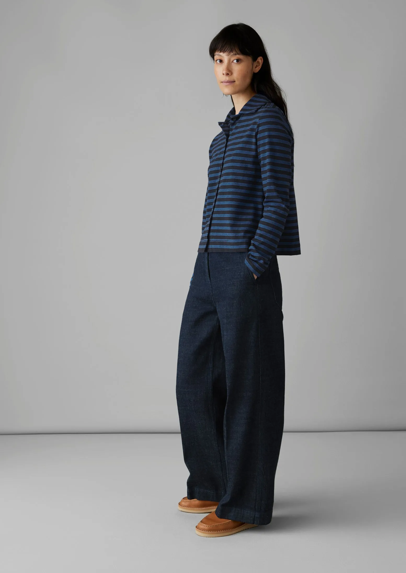 Stripe Organic Cotton Jersey Shirt | Midnight/Lapis sold by TOAST product image thumbnail 2