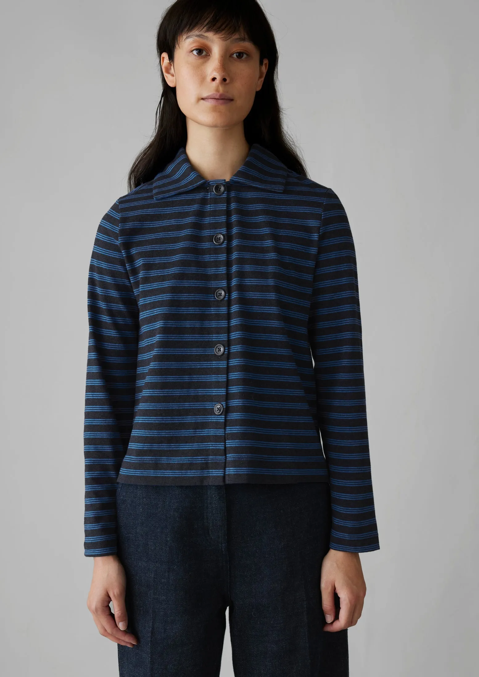 Stripe Organic Cotton Jersey Shirt | Midnight/Lapis sold by TOAST product image thumbnail 3