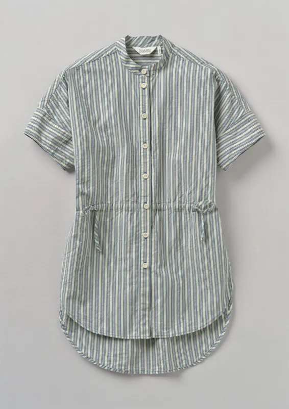 Stripe Organic Crinkle Poplin Gathered Shirt | Woad sold by TOAST