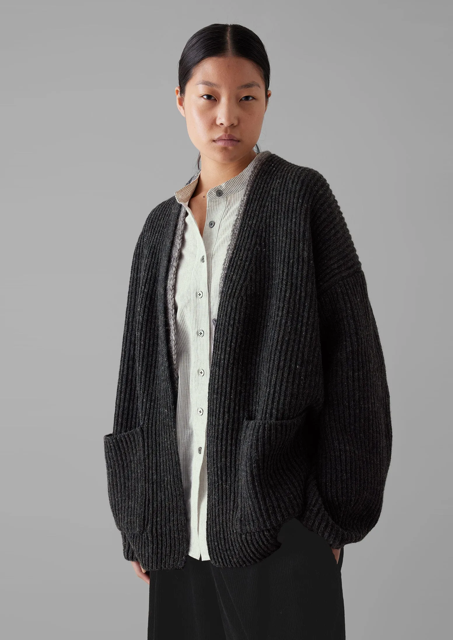 Ribbed Wool Knitted Cardigan | Charcoal sold by TOAST product image thumbnail 5