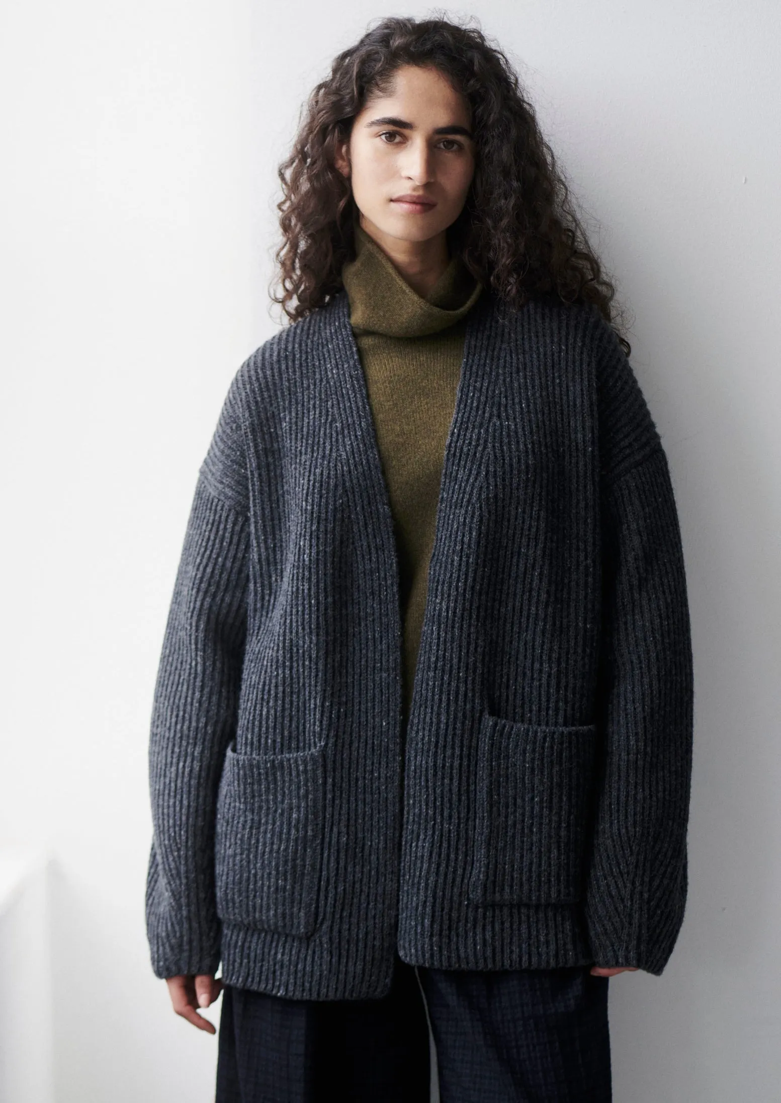 Ribbed Wool Knitted Cardigan | Charcoal sold by TOAST product image thumbnail 4