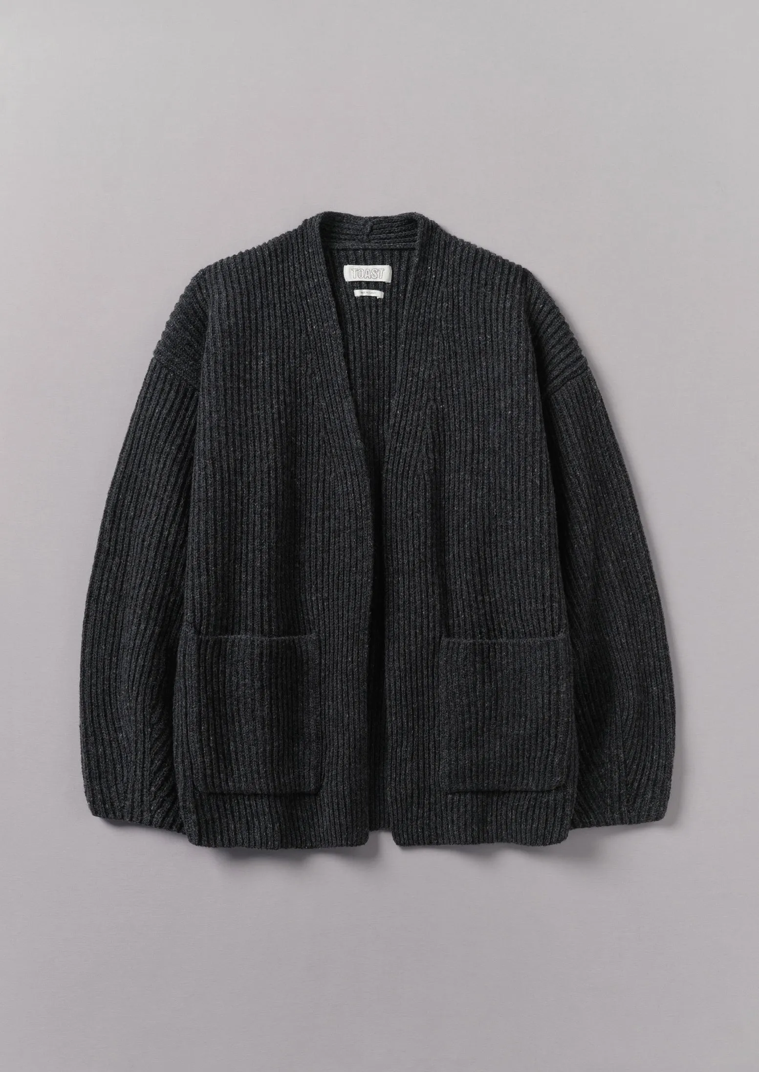 Ribbed Wool Knitted Cardigan | Charcoal sold by TOAST