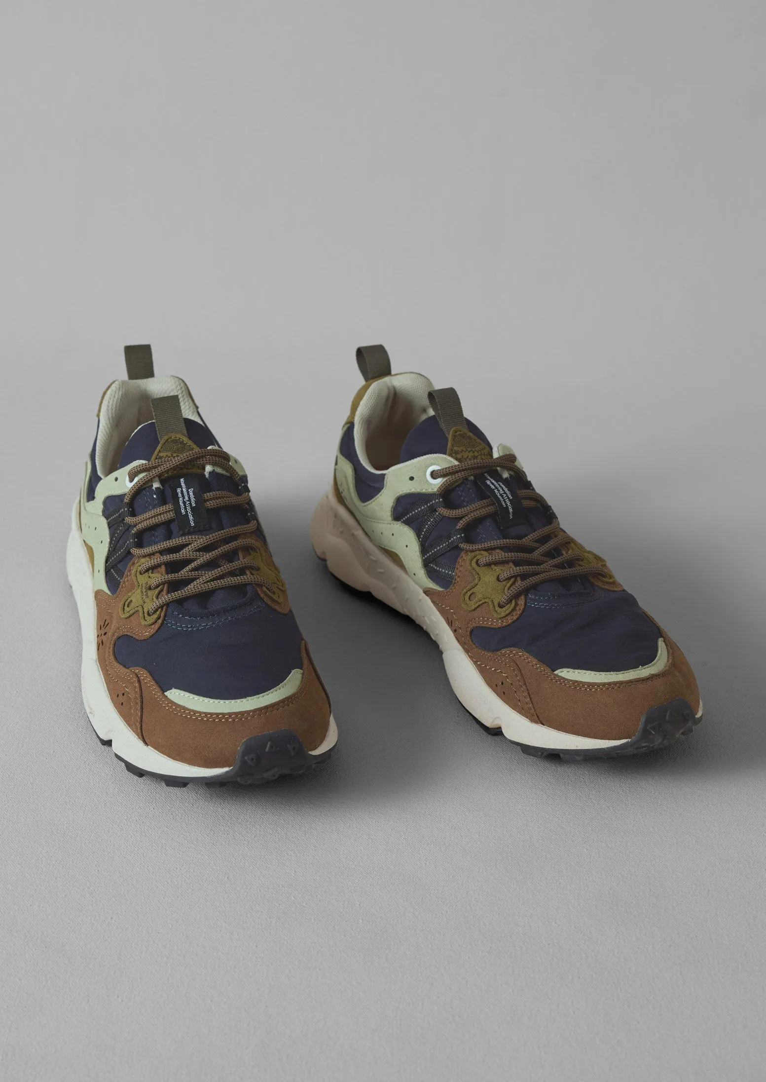 Flower Mountain Yamano Kaiso Panelled Trainers | Navy/Sage sold by TOAST