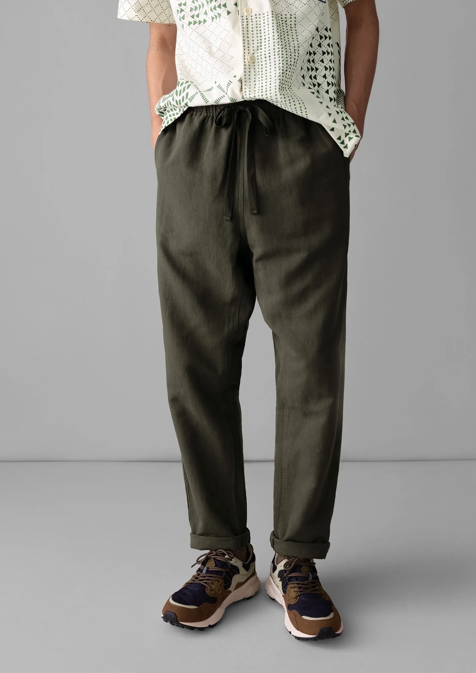 Alfie Garment Dyed Herringbone Trousers | Dark Moss sold by TOAST product image thumbnail 2