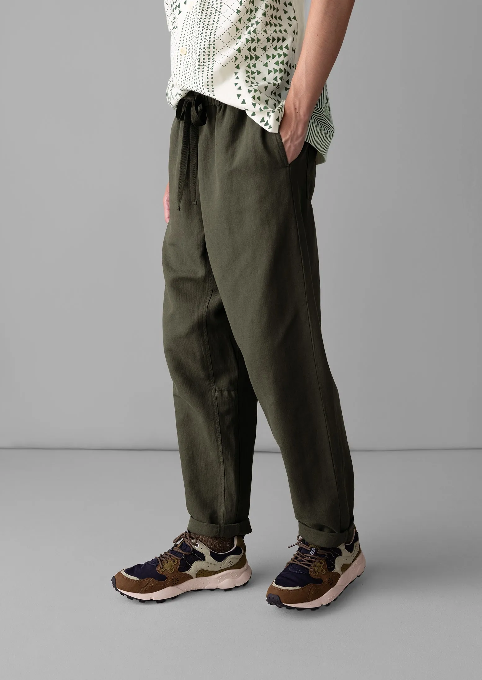 Alfie Garment Dyed Herringbone Trousers | Dark Moss sold by TOAST product image thumbnail 3