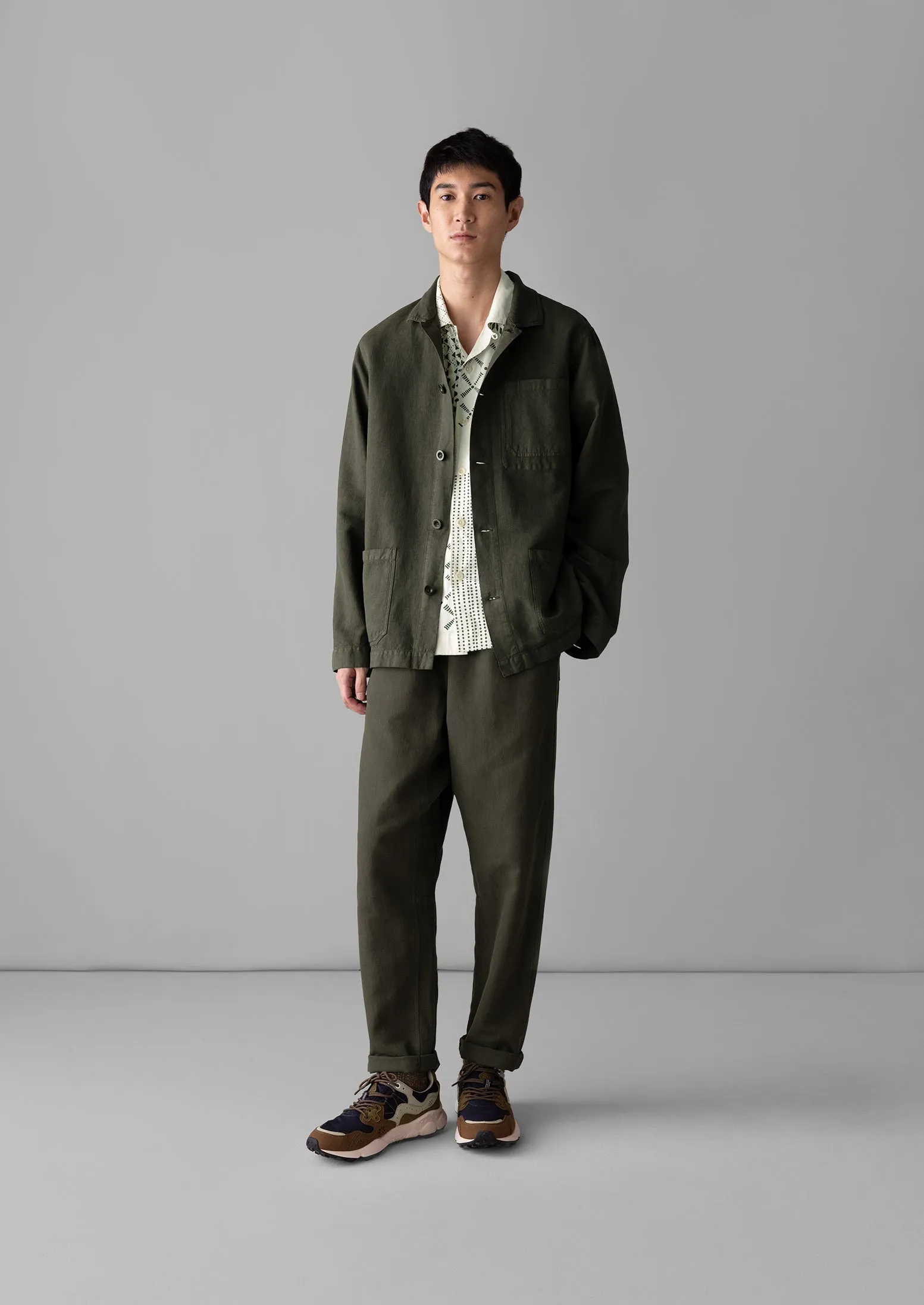 Alfie Garment Dyed Herringbone Trousers | Dark Moss sold by TOAST product image thumbnail 4