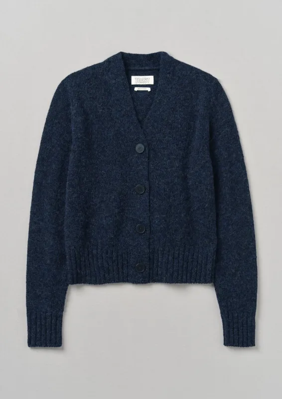 Kaia V-Neck Wool Cardigan | Navy Melange sold by TOAST