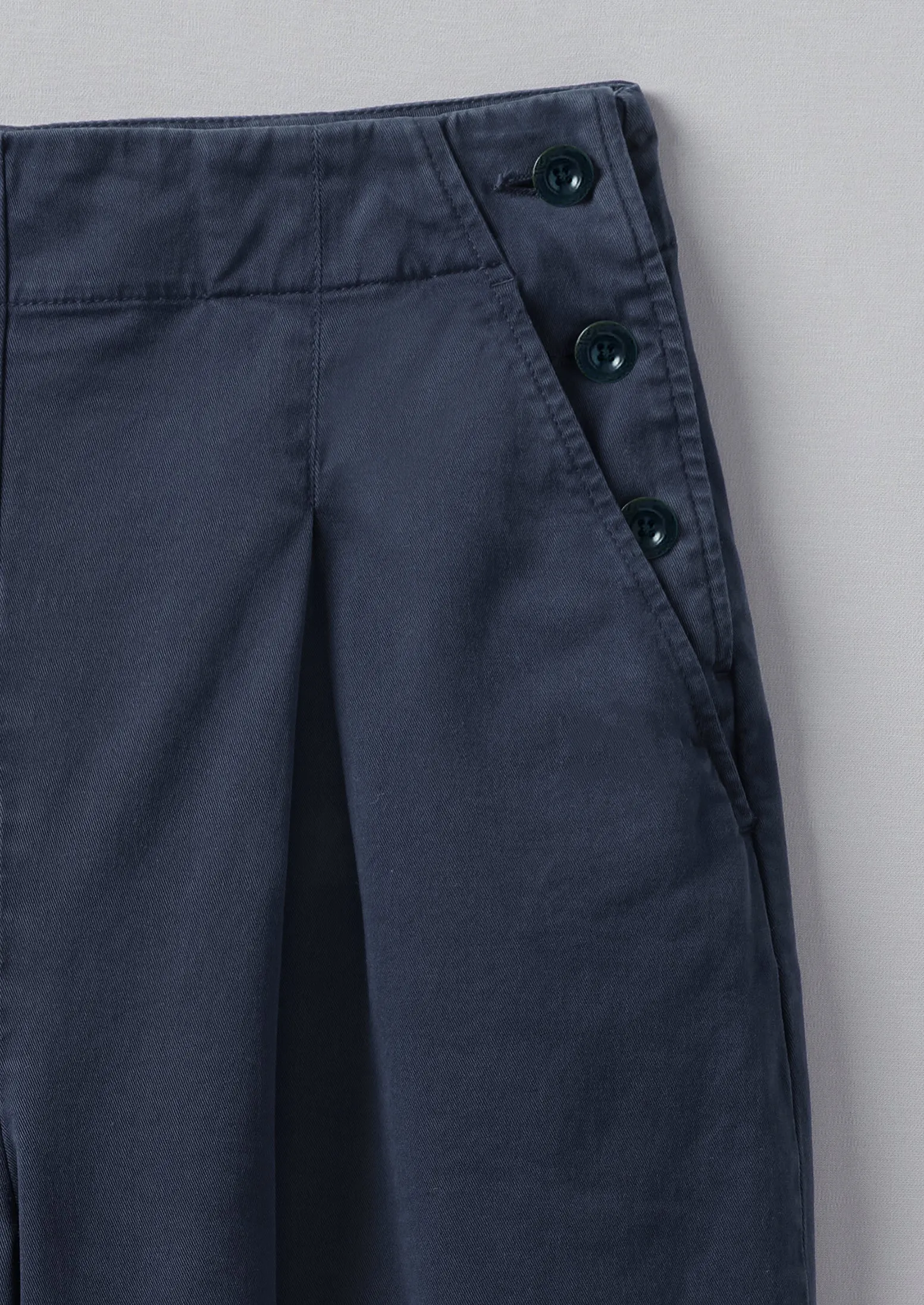 Cotton Twill Side Button Trousers | Liquorice Navy sold by TOAST product image thumbnail 5