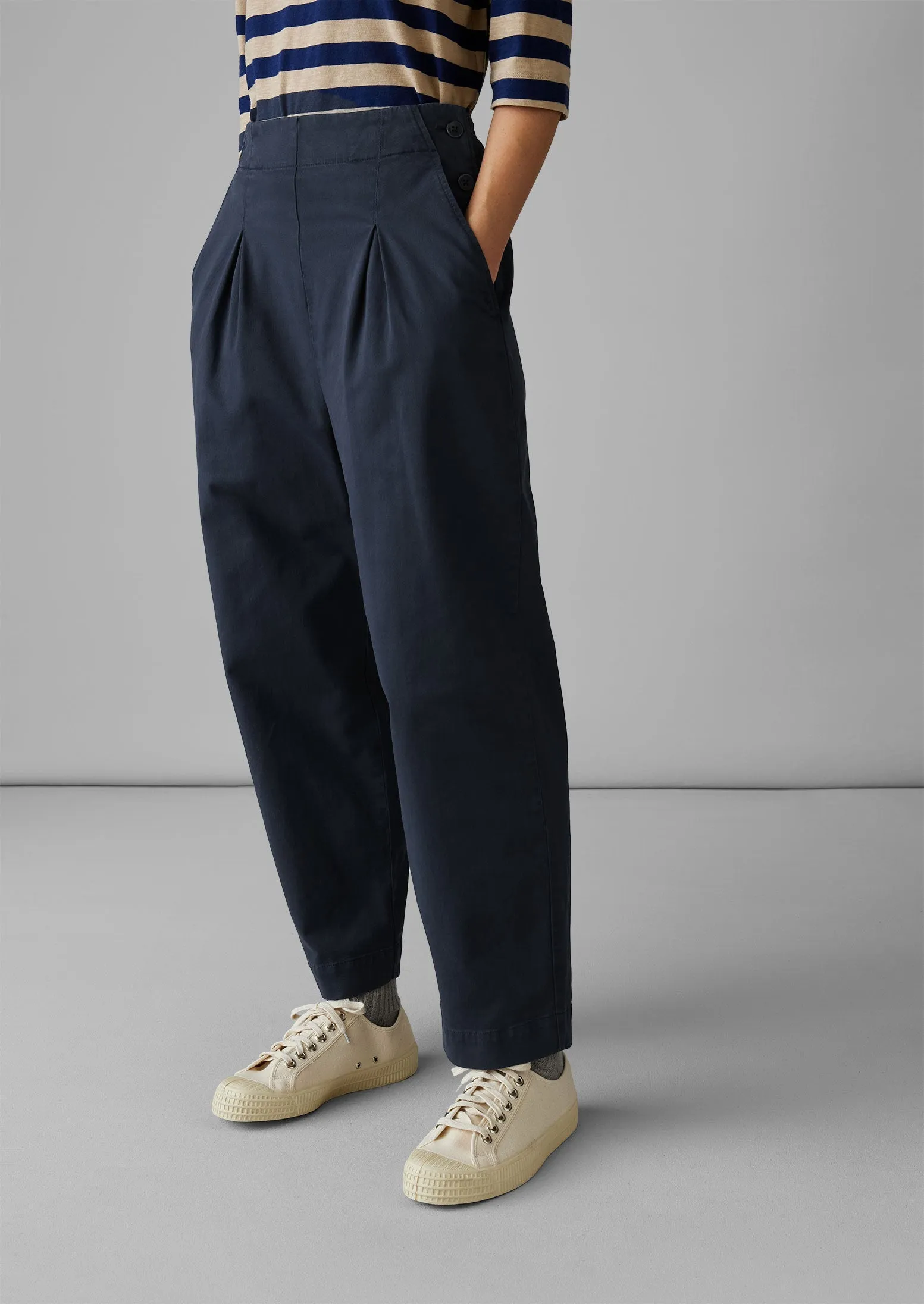 Cotton Twill Side Button Trousers | Liquorice Navy sold by TOAST product image thumbnail 2