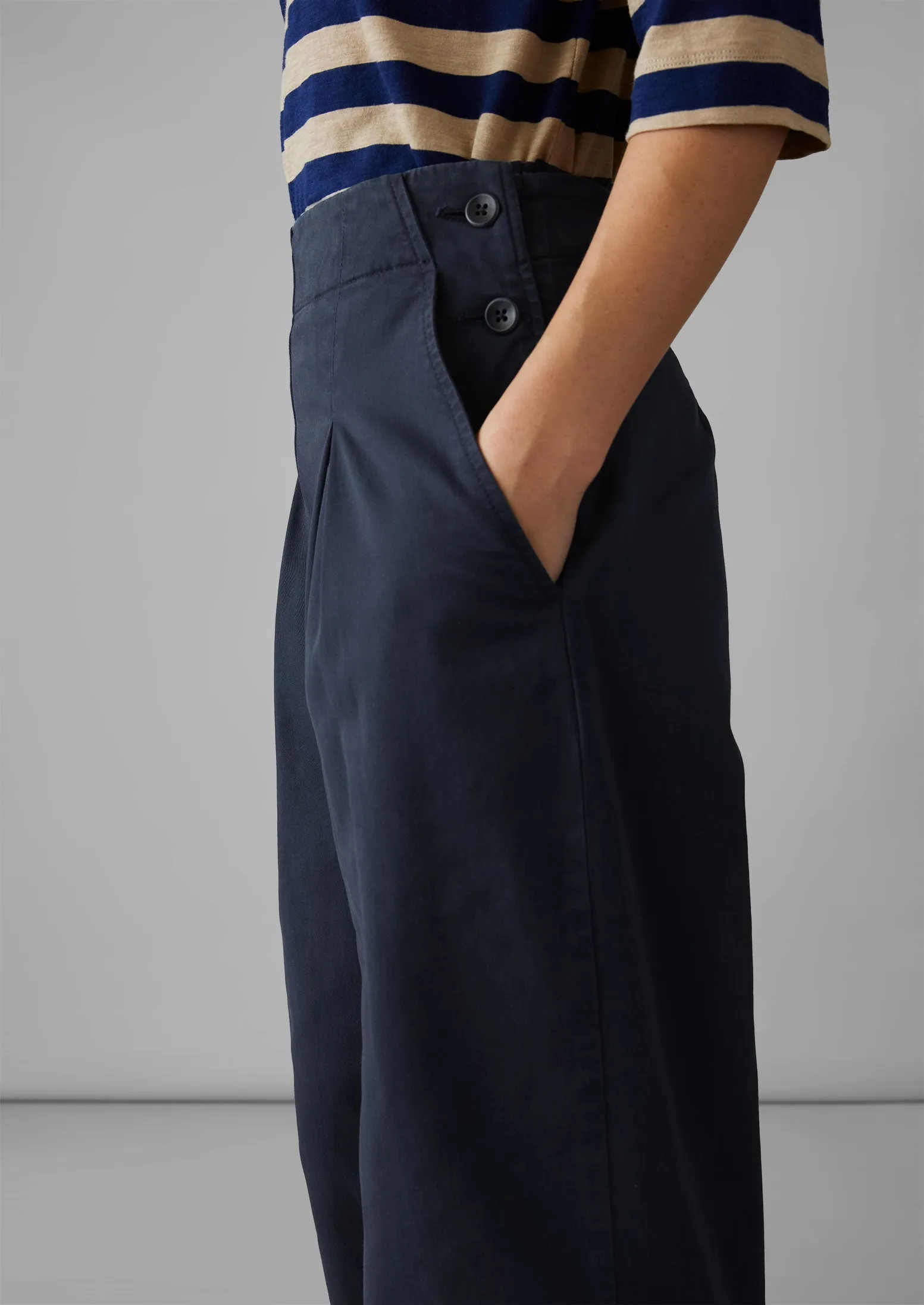 Cotton Twill Side Button Trousers | Liquorice Navy sold by TOAST product image thumbnail 3