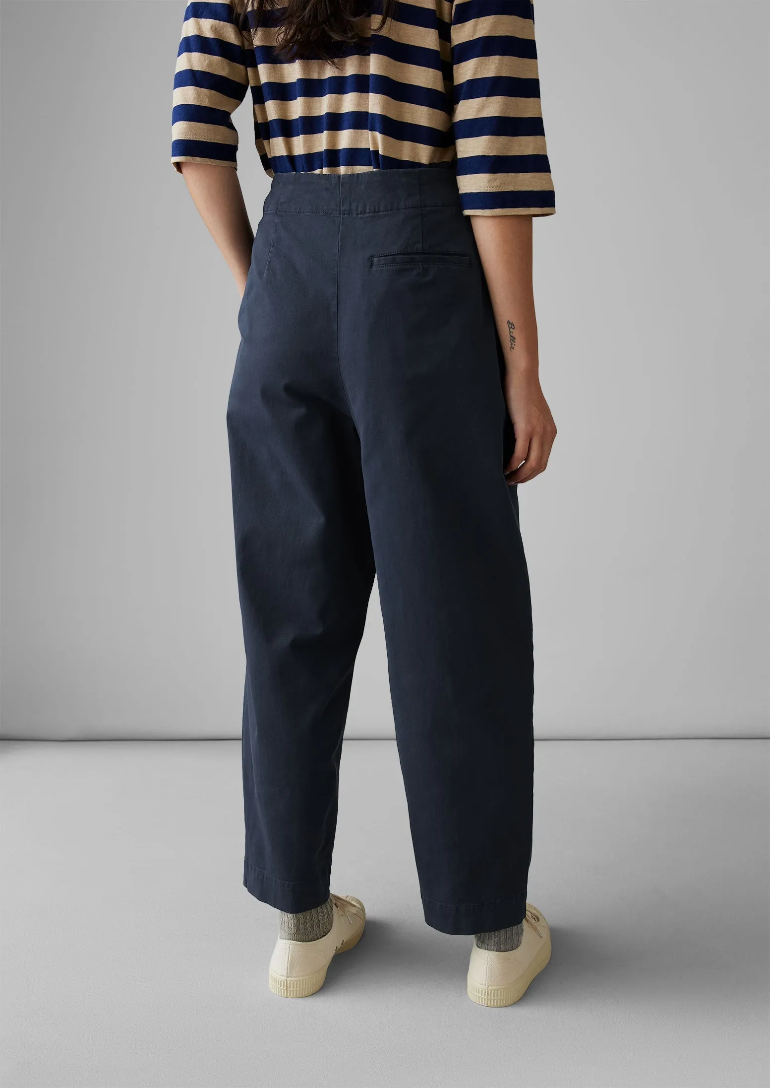 Cotton Twill Side Button Trousers | Liquorice Navy sold by TOAST product image thumbnail 4