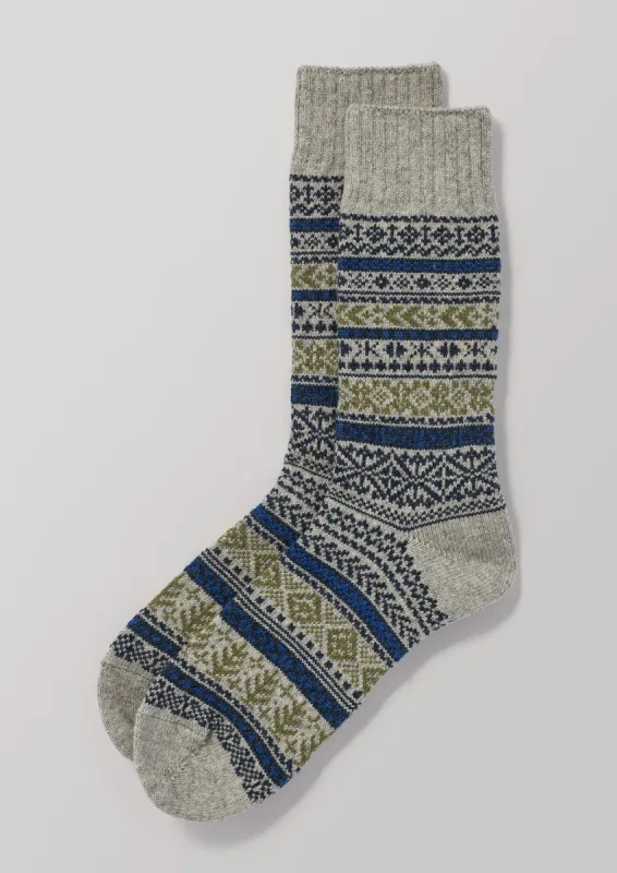 Chup Fair Isle Stripe Wool Socks | Grey sold by TOAST