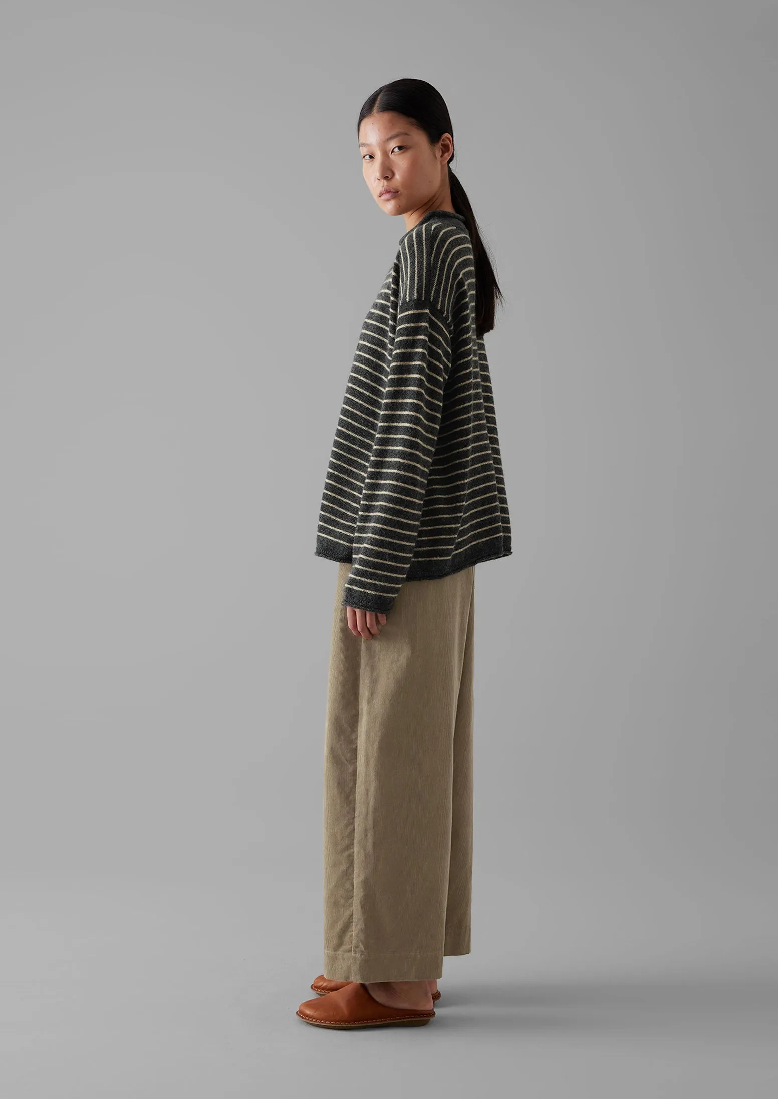 Organic Cord Barrel Leg Trousers | Green Stone sold by TOAST product image thumbnail 2